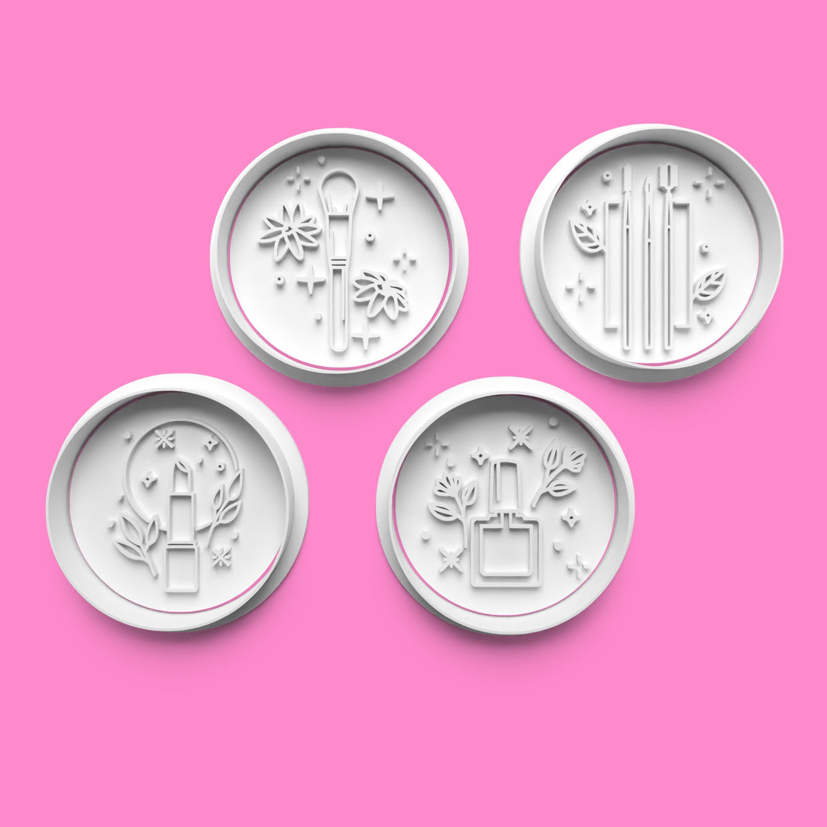 Beauty-Themed Circle Embosser and Cookie Cutter Set – 4-Piece Glamorous Baking Tools