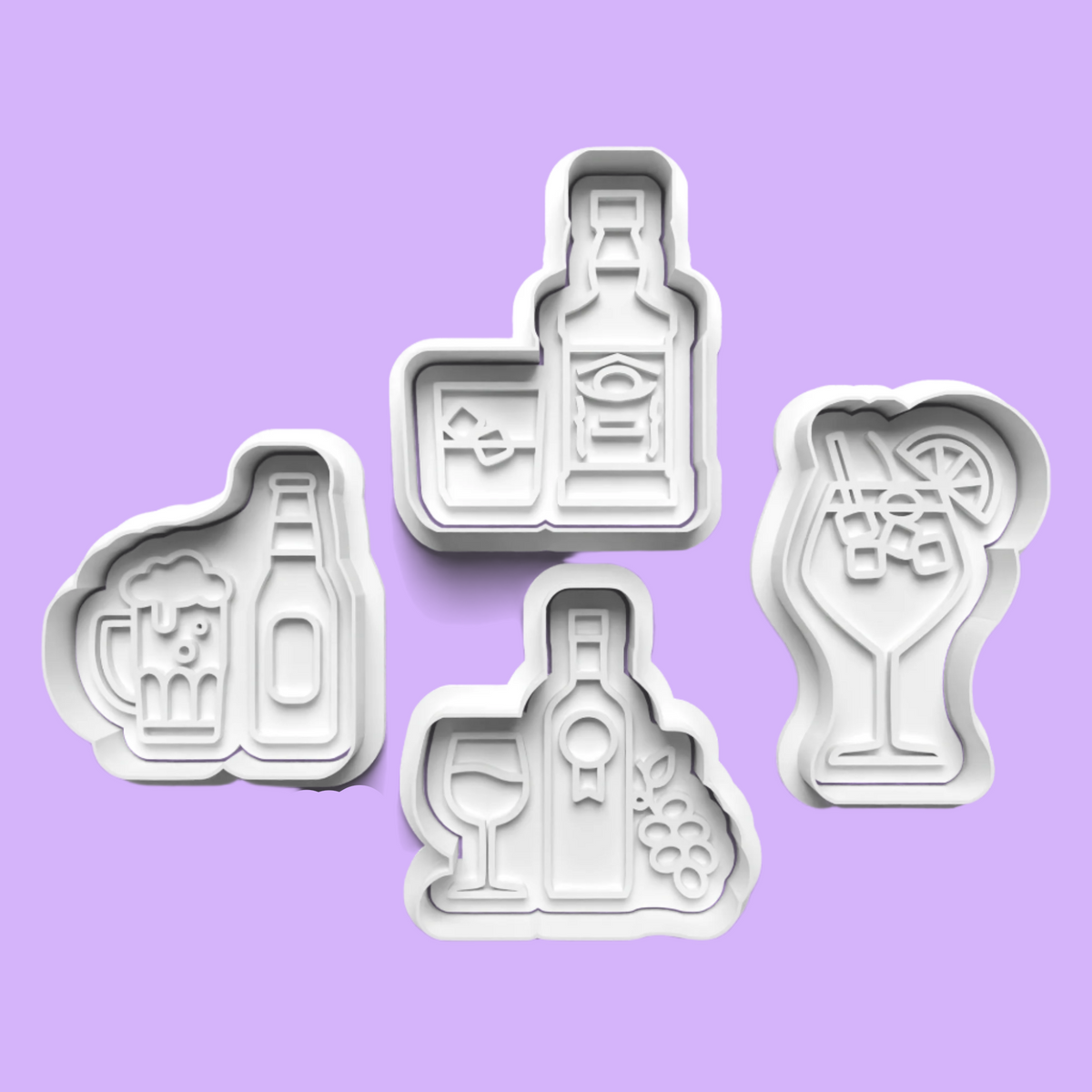 Cocktail and Beer-Themed Cookie Cutter Set – 4-Piece Beverage-Inspired Baking Tools.