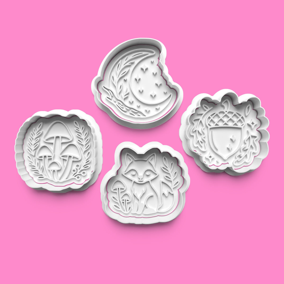 Forest Nature Cookie Cutter & Embosser Set – 4-Piece Woodland Baking Collection