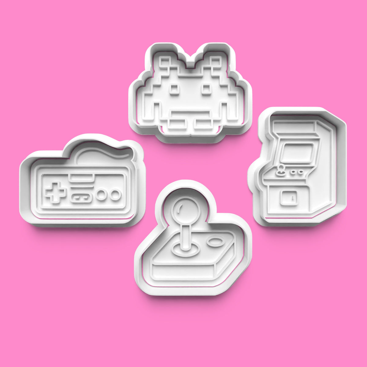 Retro Game Cookie Cutter & Embosser Set – 4-Piece Arcade-Inspired Collection