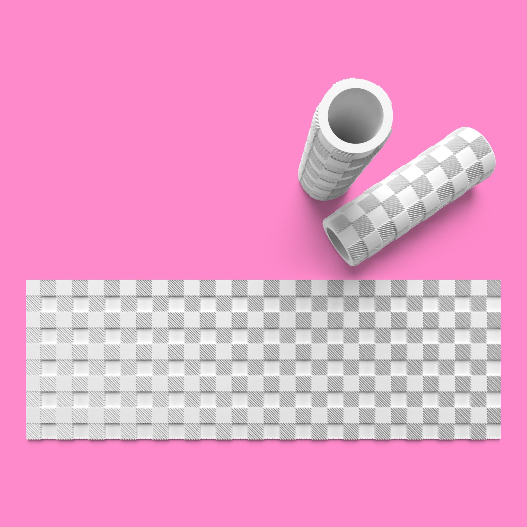 Checkered filter roll on a pink background