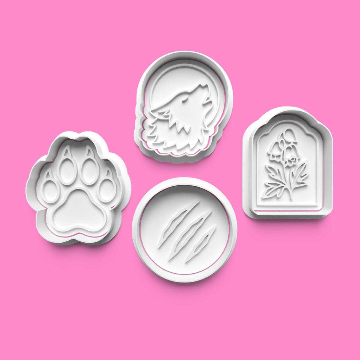Werewolf Cookie Cutter Set – Halloween Embosser Set of 4 (Paw, Claw, Howl & Wolfsbane)