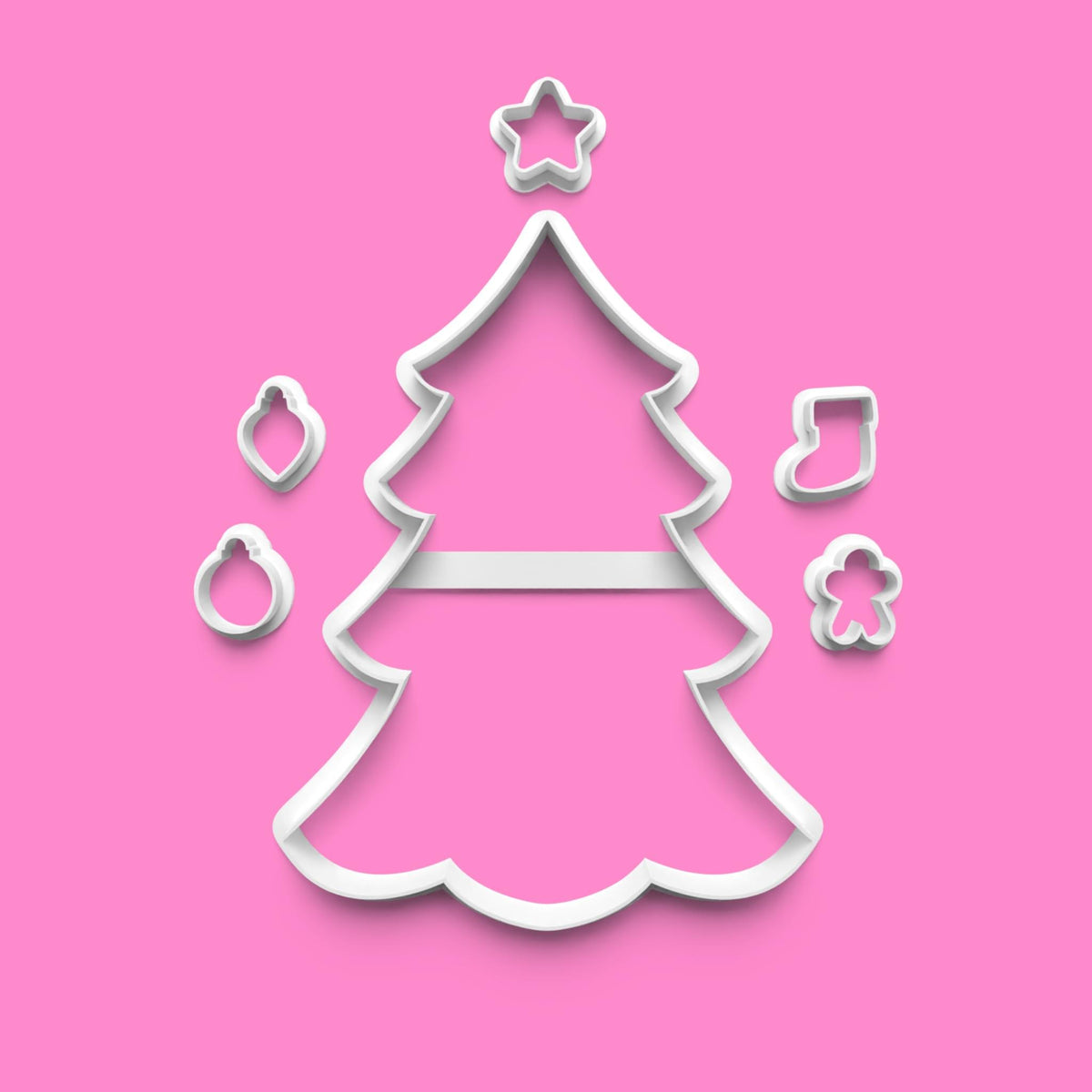 Christmas Tree Cookie Cutter Set – With Mini Decorations | 7-Piece Festive Set
