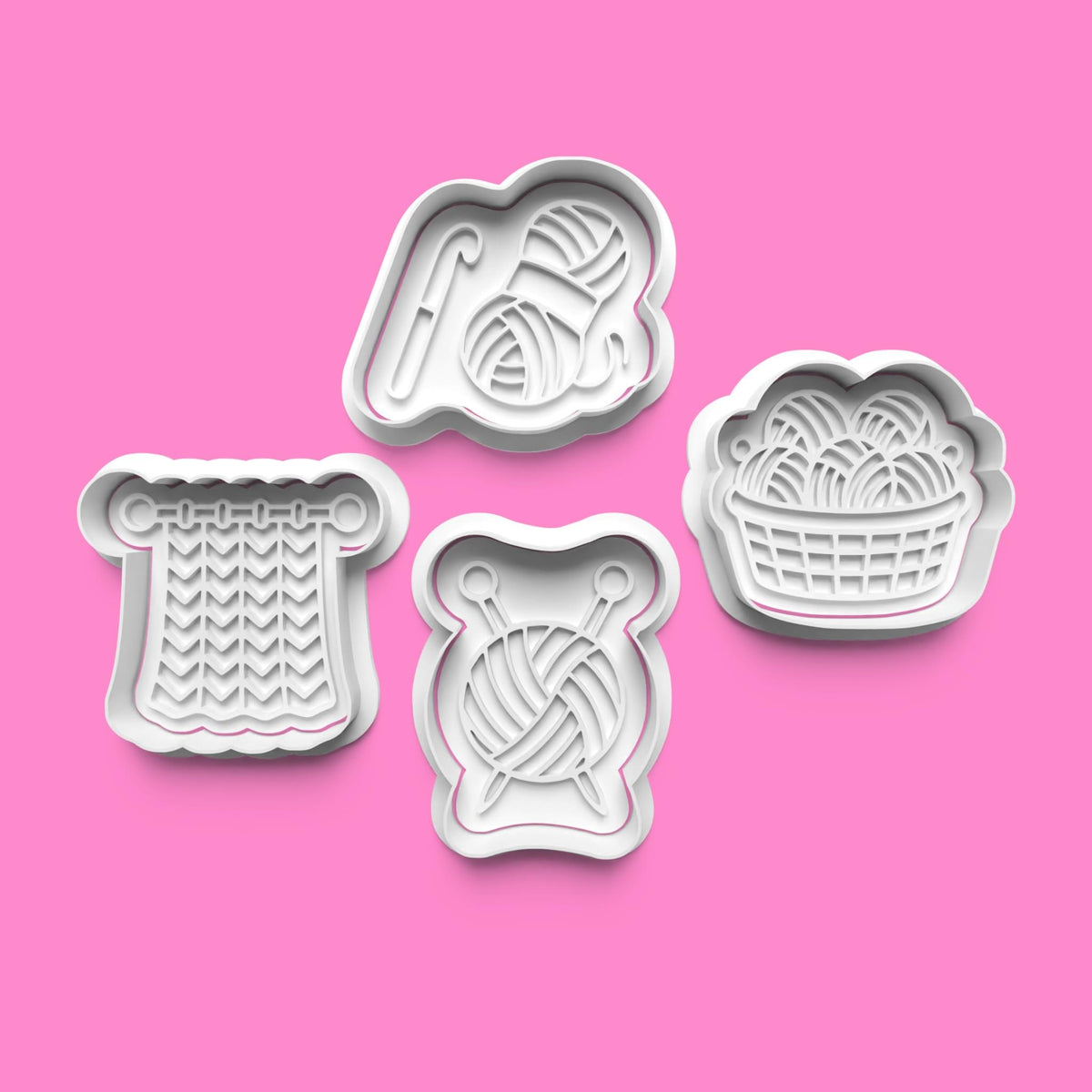 Knitting & Crochet Cookie Cutter & Embosser Set – 4 Piece Crafty Baking Tool Set