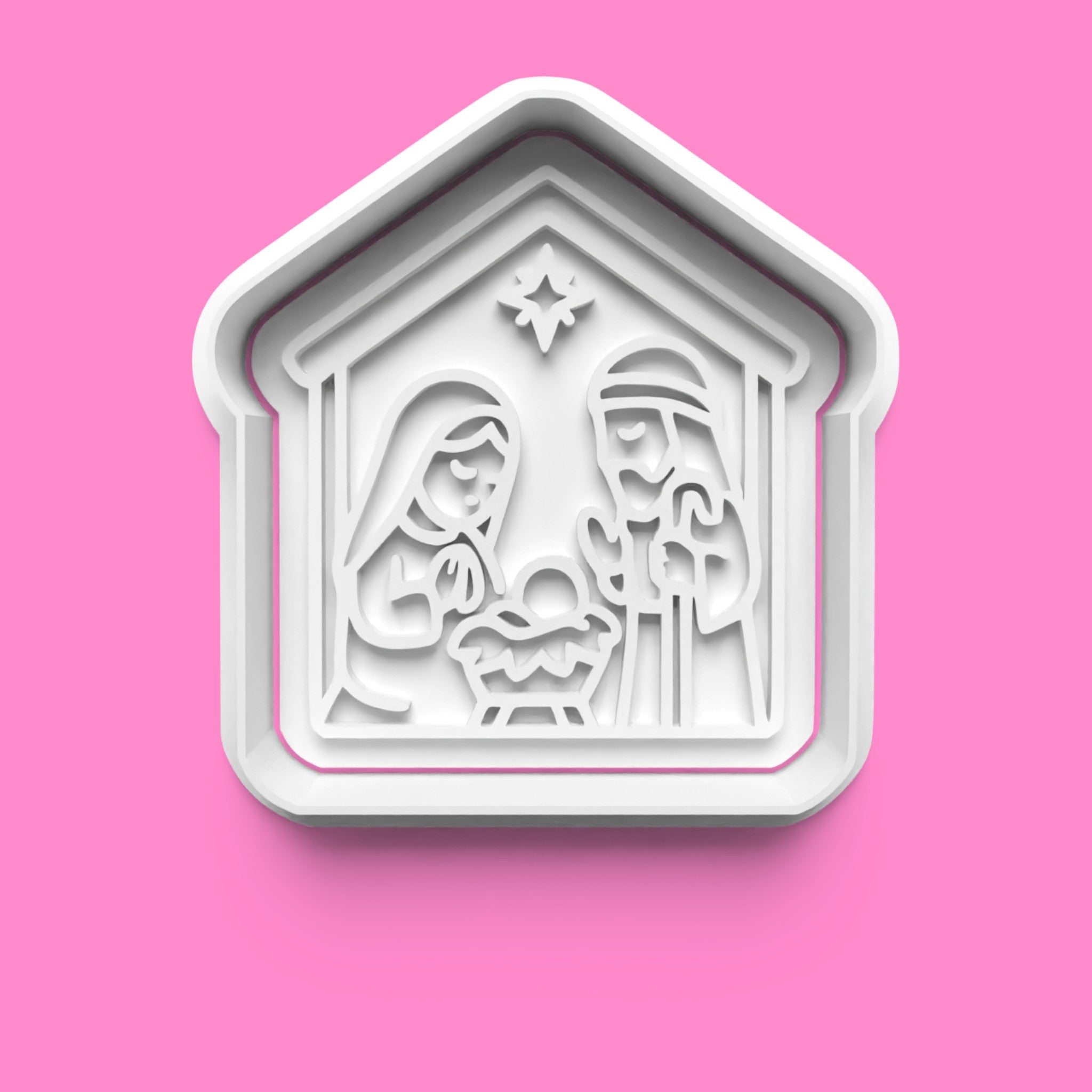 Nativity Scene Cookie Cutter Set – Angel, Star, Shepherd & Stable (4-Piece Christmas Embosser Set)