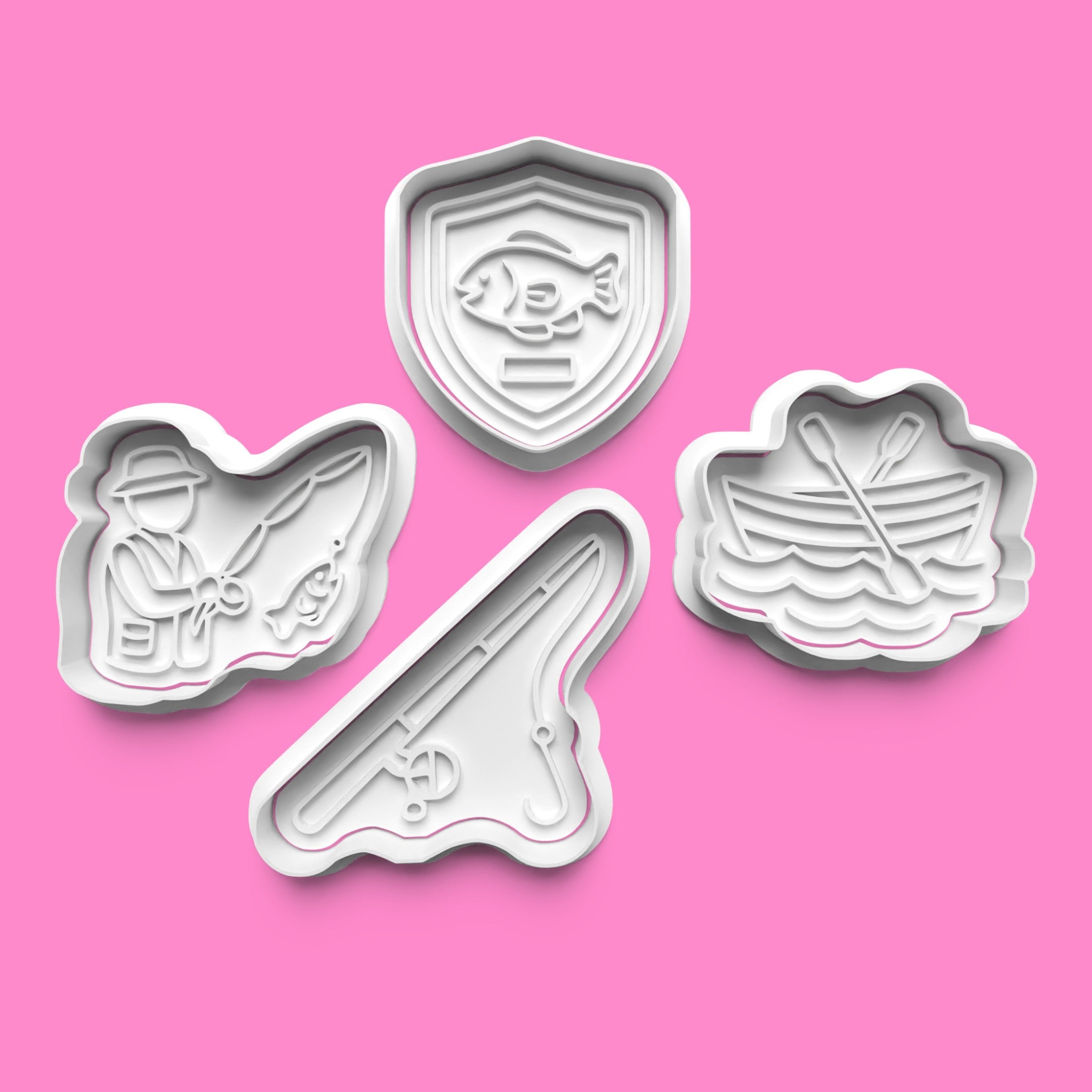 Fishing & Angling Cookie Cutter Set - Fisherman, Rod, Boat & Trophy - Multiple Sizes