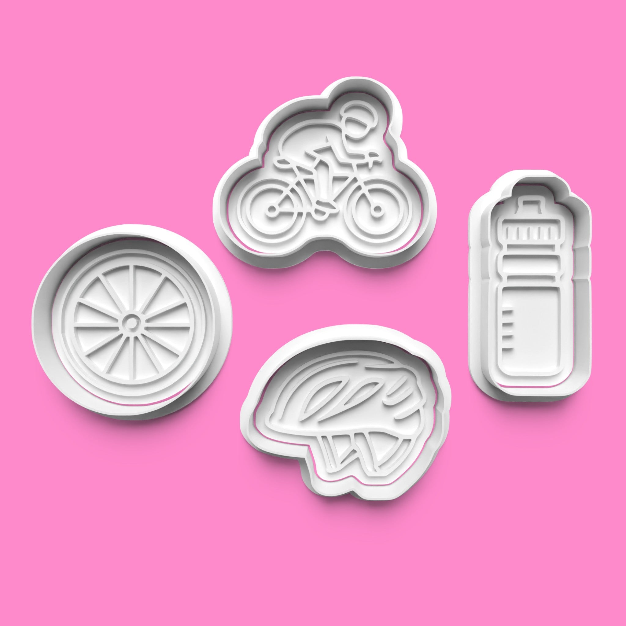 Cycling Cookie Cutter Set - Road Bike, Helmet, Wheel & Water Bottle - Multiple Sizes