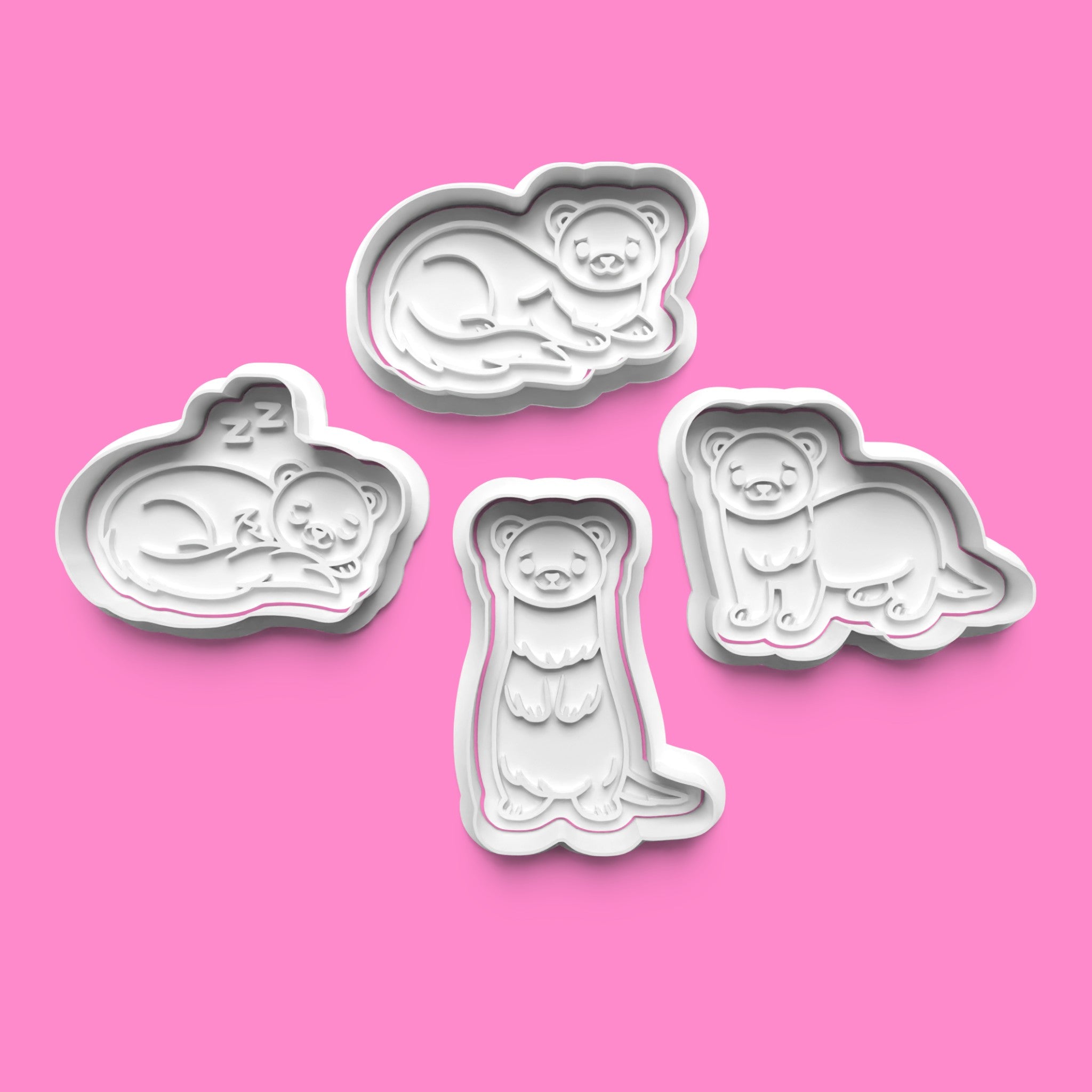Cute Ferret Cookie Cutter Set - Sleeping & Standing Weasel Designs - Multiple Sizes