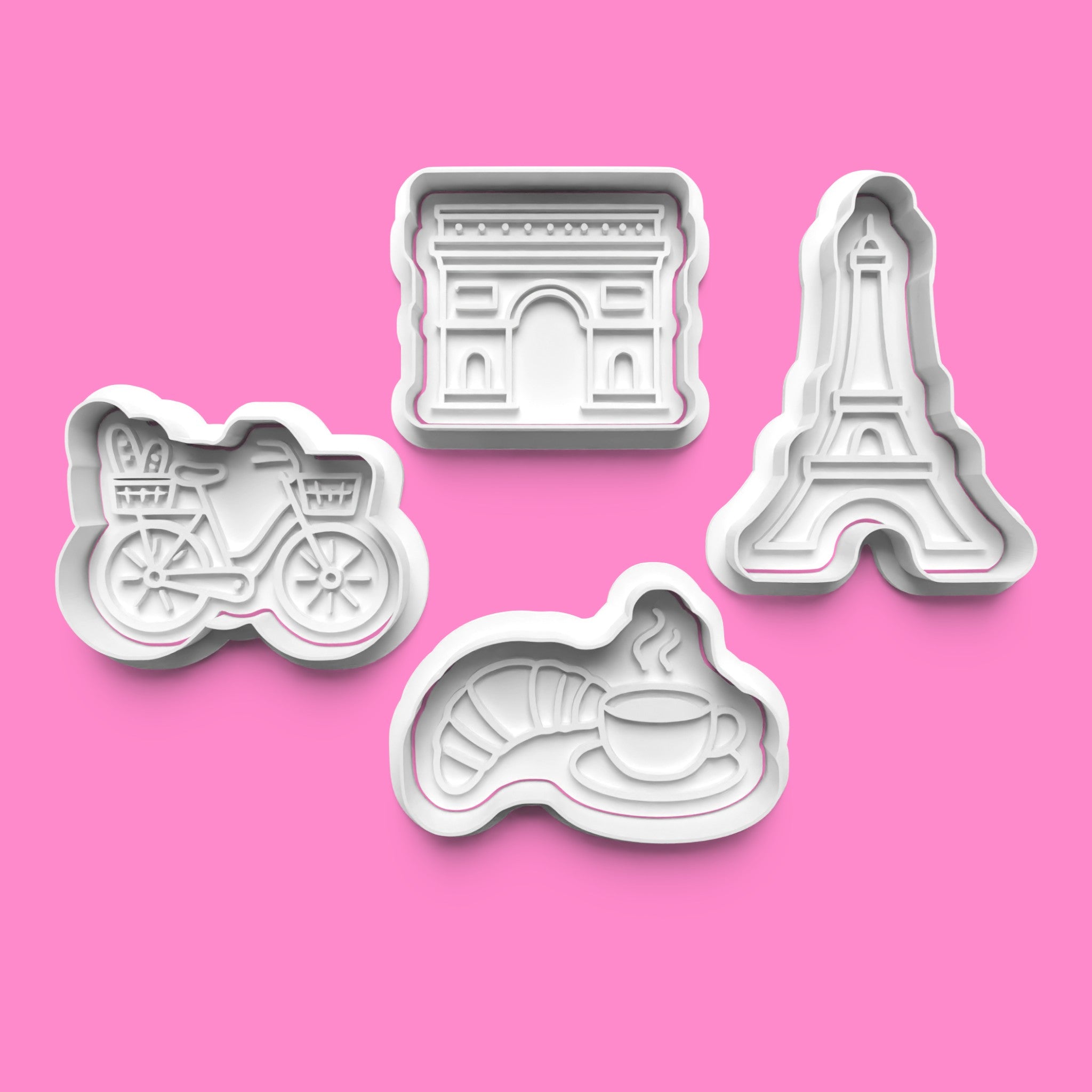 Paris City Cookie Cutter Set - 4 Piece French Theme: Eiffel Tower, Arc de Triomphe, Bicycle & Café