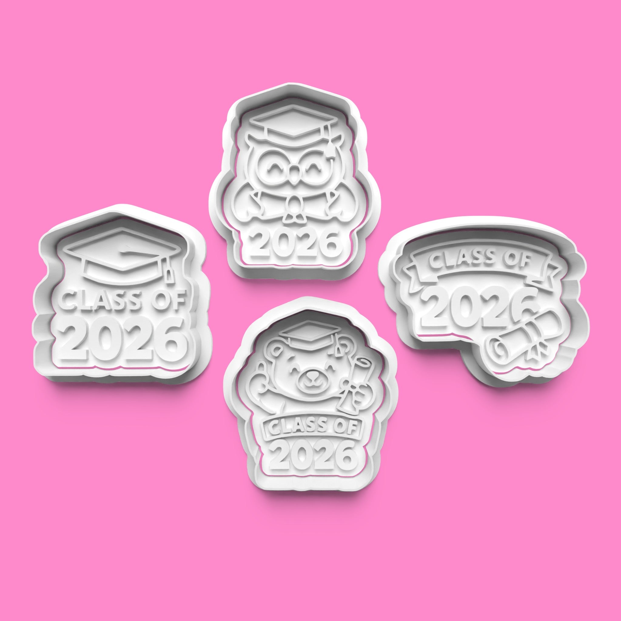 Class of 2026 Graduation Cookie Cutter Set - Owl, Bear, and Cap 4-Piece Bundle