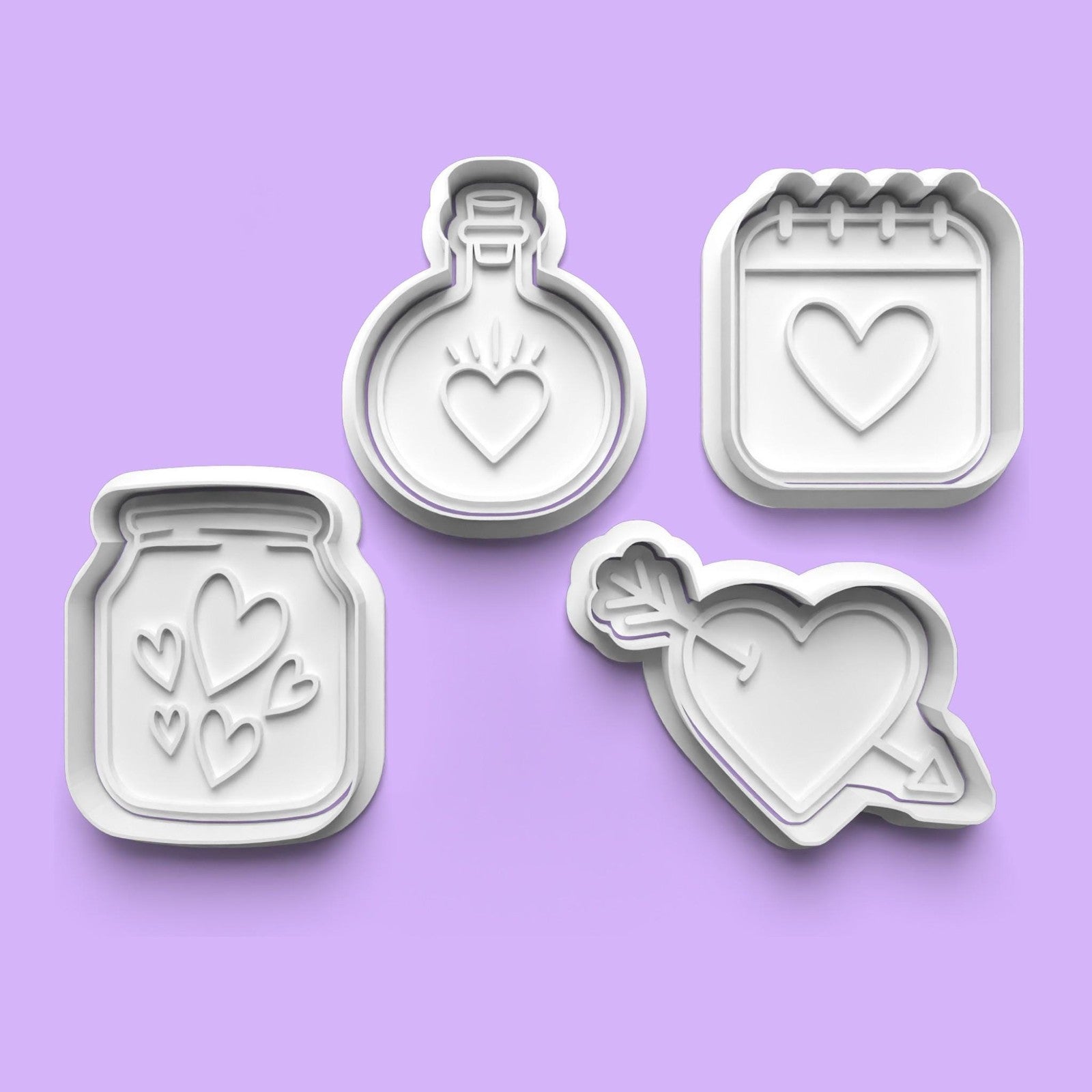 Heart Mason Jar, Calendar & Heart with Arrow Cookie Cutter Set | 3D Printed Lov