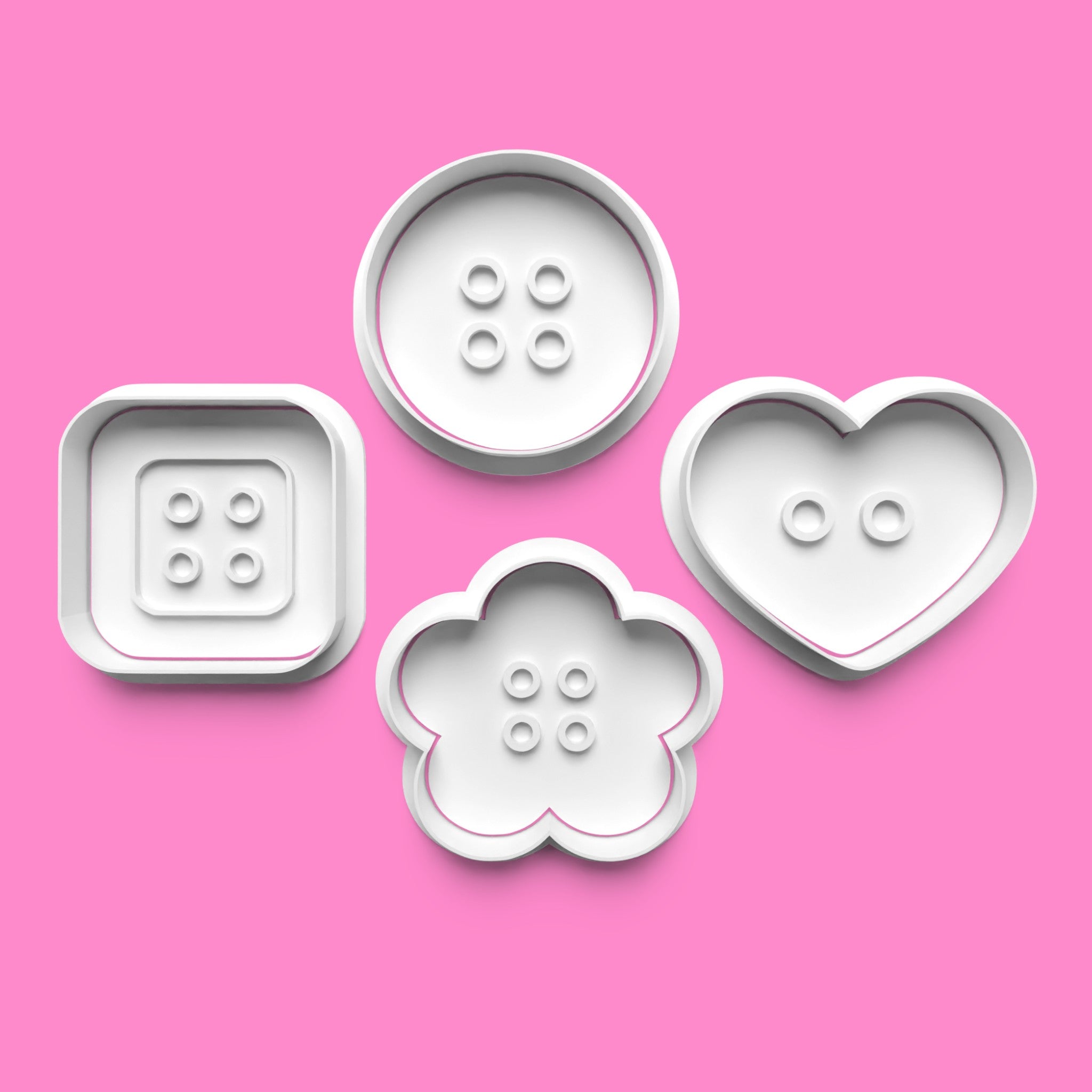 Cute Novelty Sewing Buttons Cookie Cutter & Stamp Set | Round, Heart, Square & Flower Button Designs | 7cm - 10cm