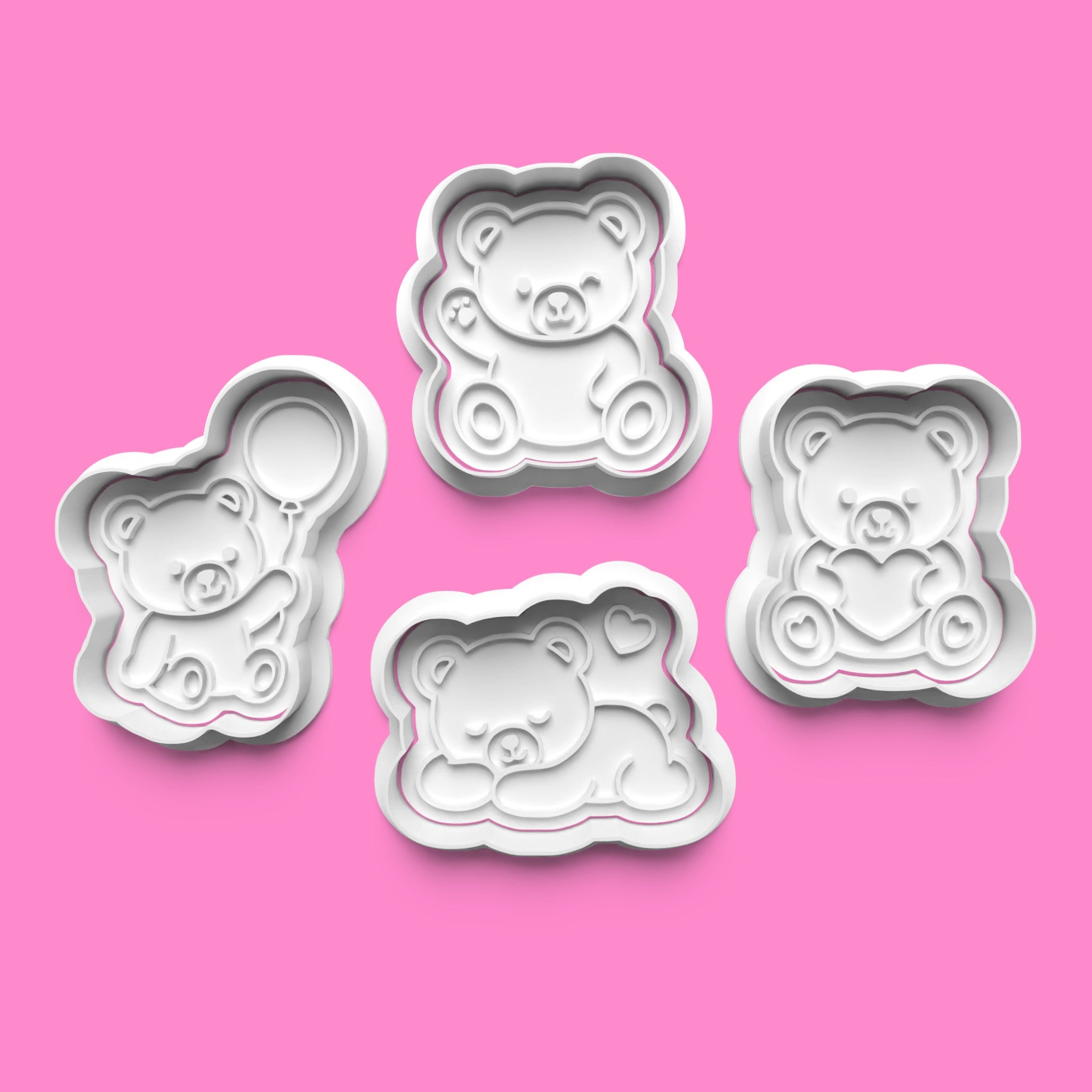 Kawaii Teddy Bear Cookie Cutter & Stamp Set | Cute Baby Shower & Birthday Bear Designs | 7cm - 10cm