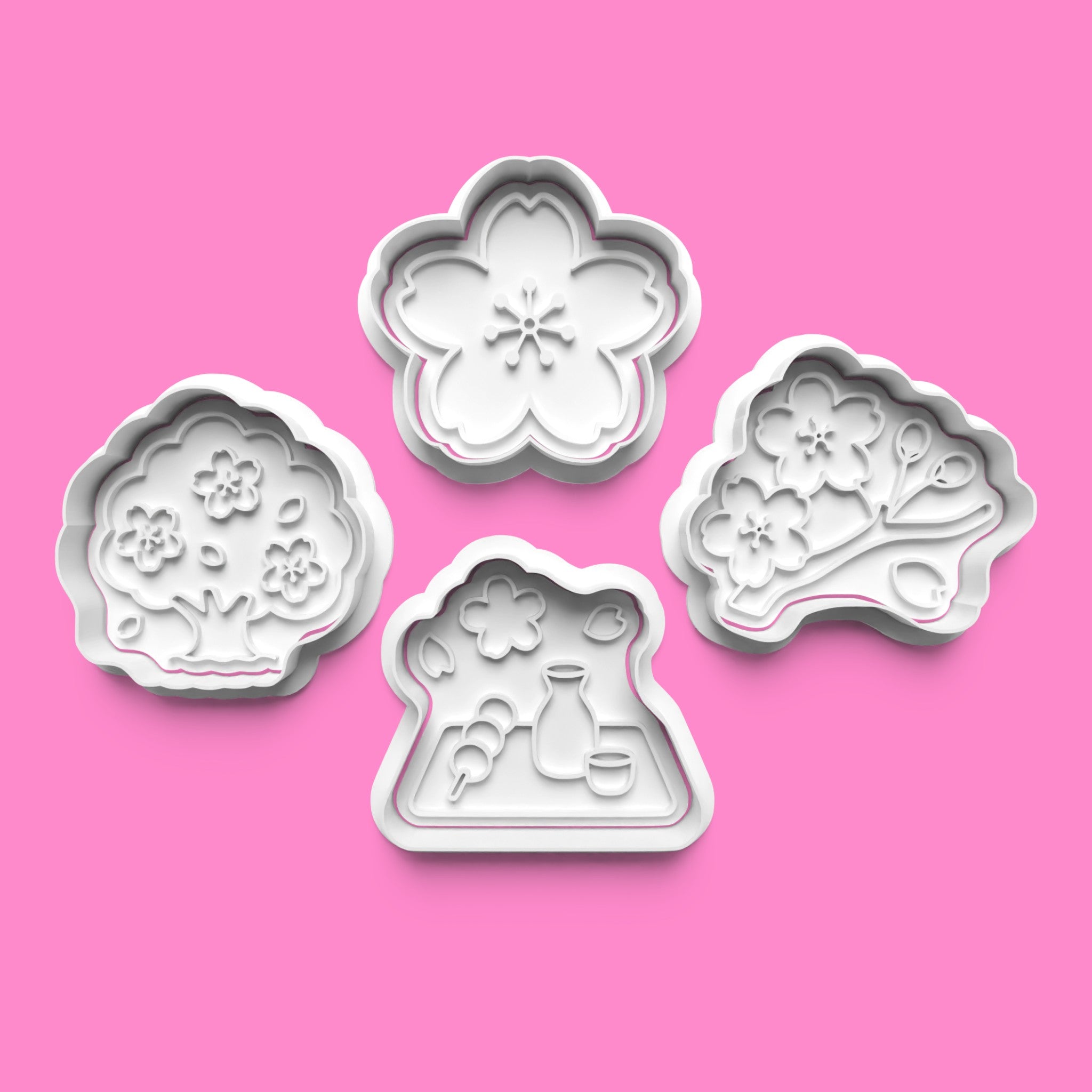 Japanese Cherry Blossom Sakura Cookie Cutter & Stamp Set | Sakura Tree, Blossom Branch & Traditional Picnic Designs | 7cm - 10cm