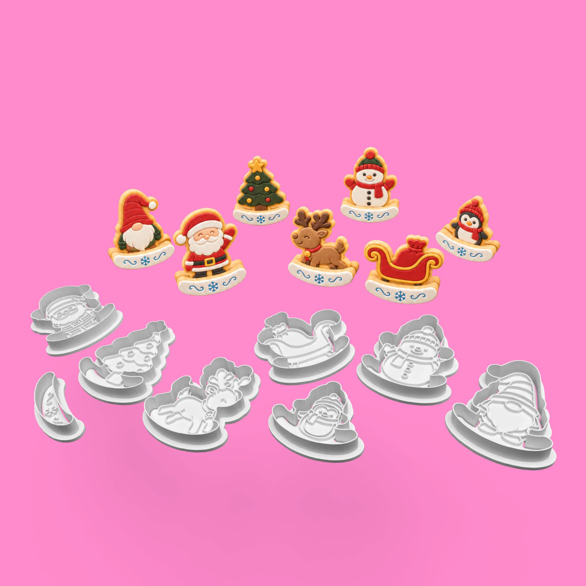 Christmas Cookie Cutters Set | Snowman Santa Gnome Reindeer Tree