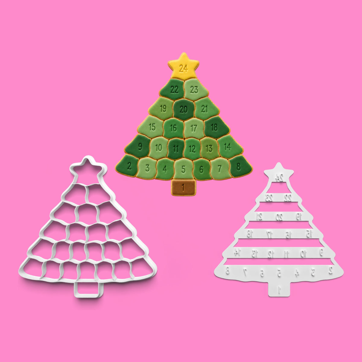 Christmas Tree Advent Calendar Cookie Cutter & Embosser Set – 24 Days