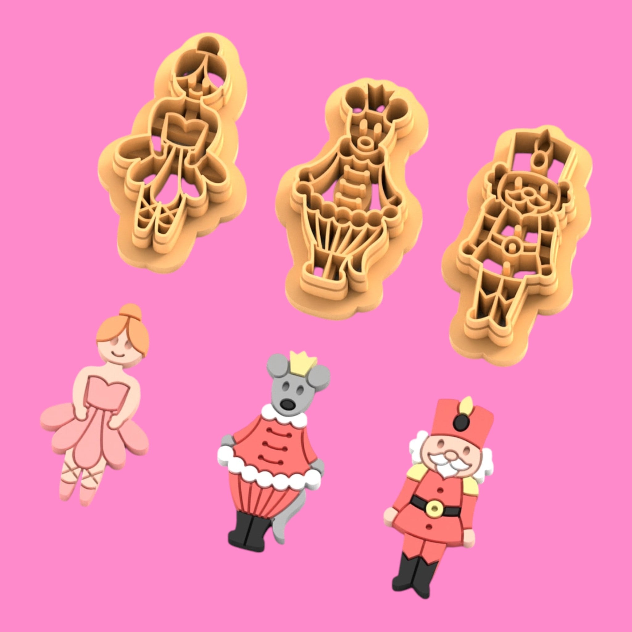 Nutcracker Ballet Clay Cutter Set – Ballerina, Mouse King & Soldier Festive Polymer Clay Tools