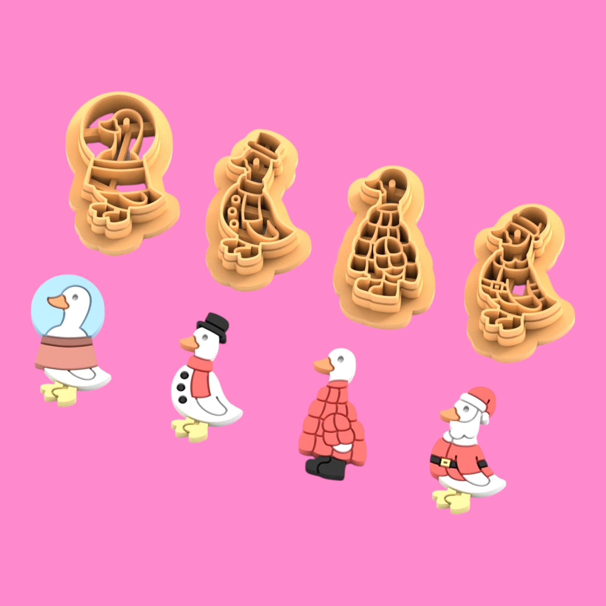 Festive Christmas Goose Clay Cutter Set – Santa, Snowman, & Winter Apparel Polymer Clay Tools