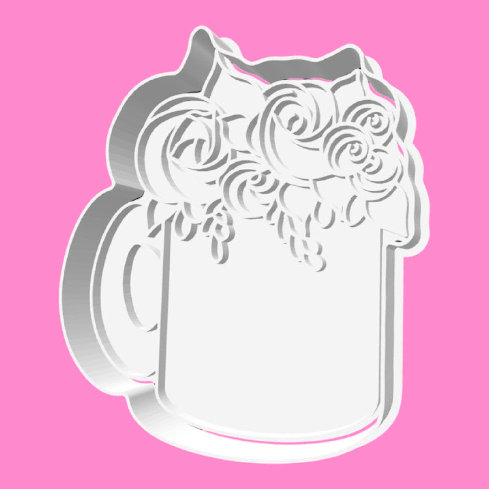 Flowers in a Mug Cookie Cutter & Stamp | Cozy Tea Mug Bouquet Biscuit Cutter 8cm