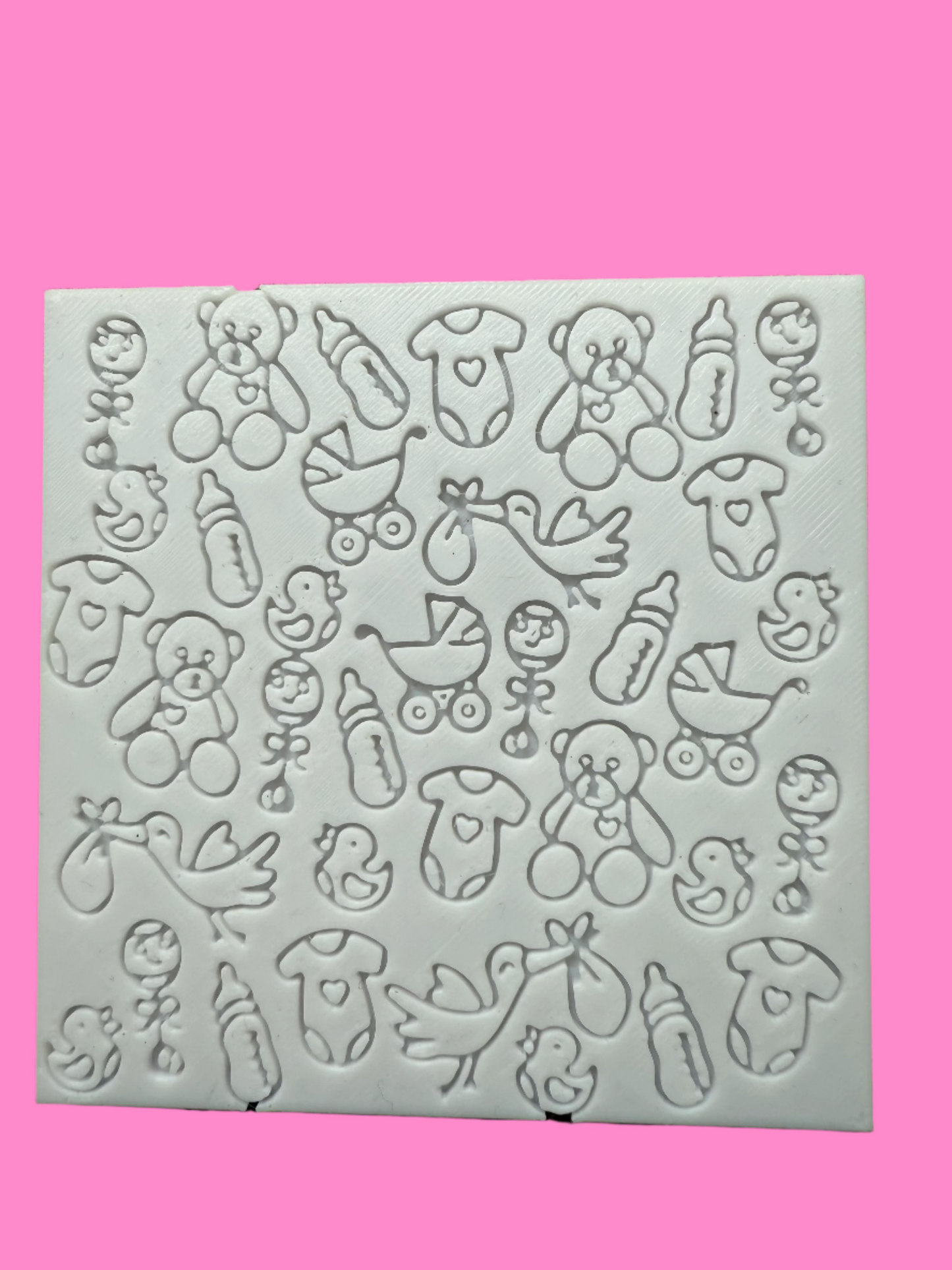 3D-Printed Baby Shower Embosser or Debosser Sheet – 10 cm Square, Hand Wash Only.