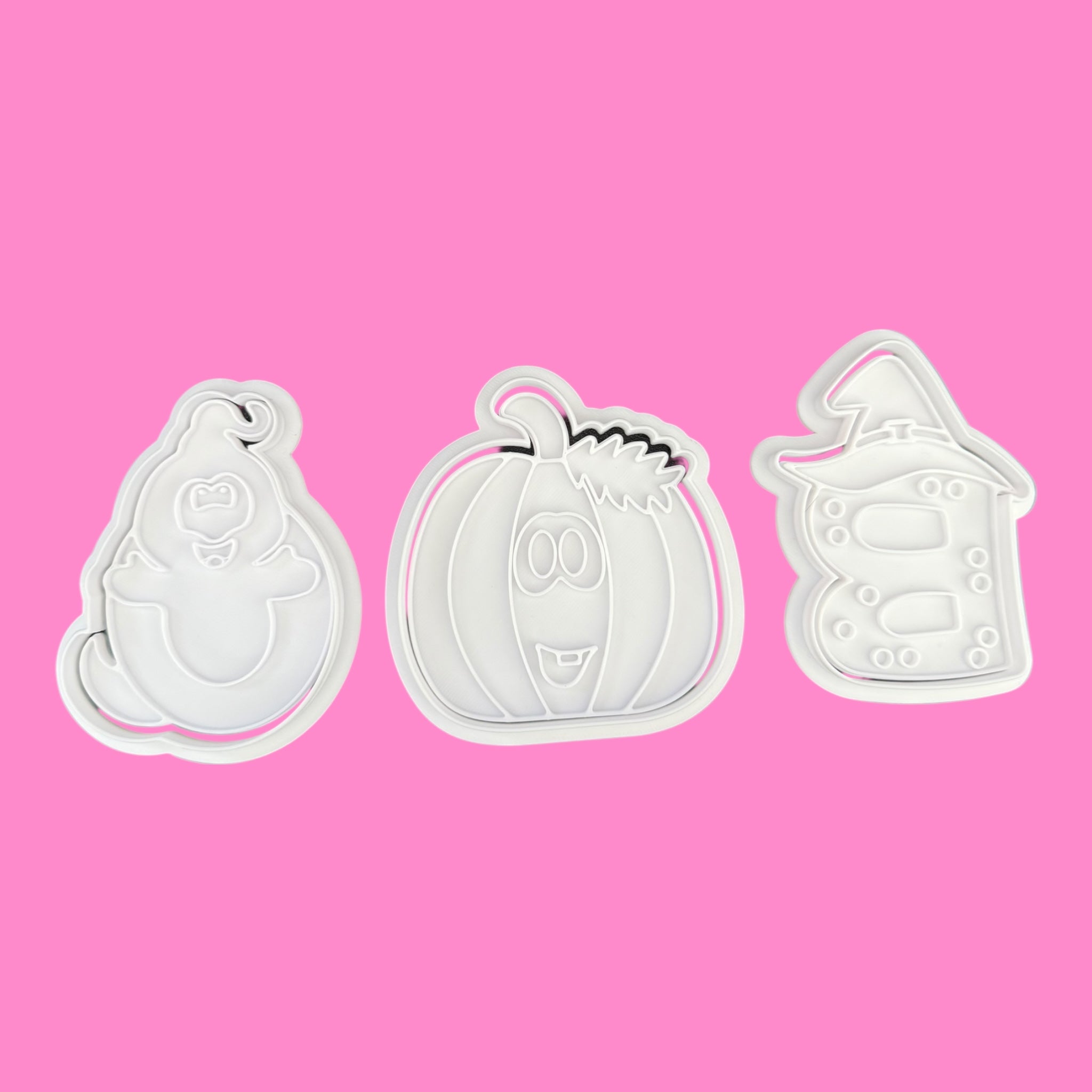 Cute BOO Halloween Cookie Cutter & Embosser Set – Ghost, Pumpkin & Witch House (3pcs)