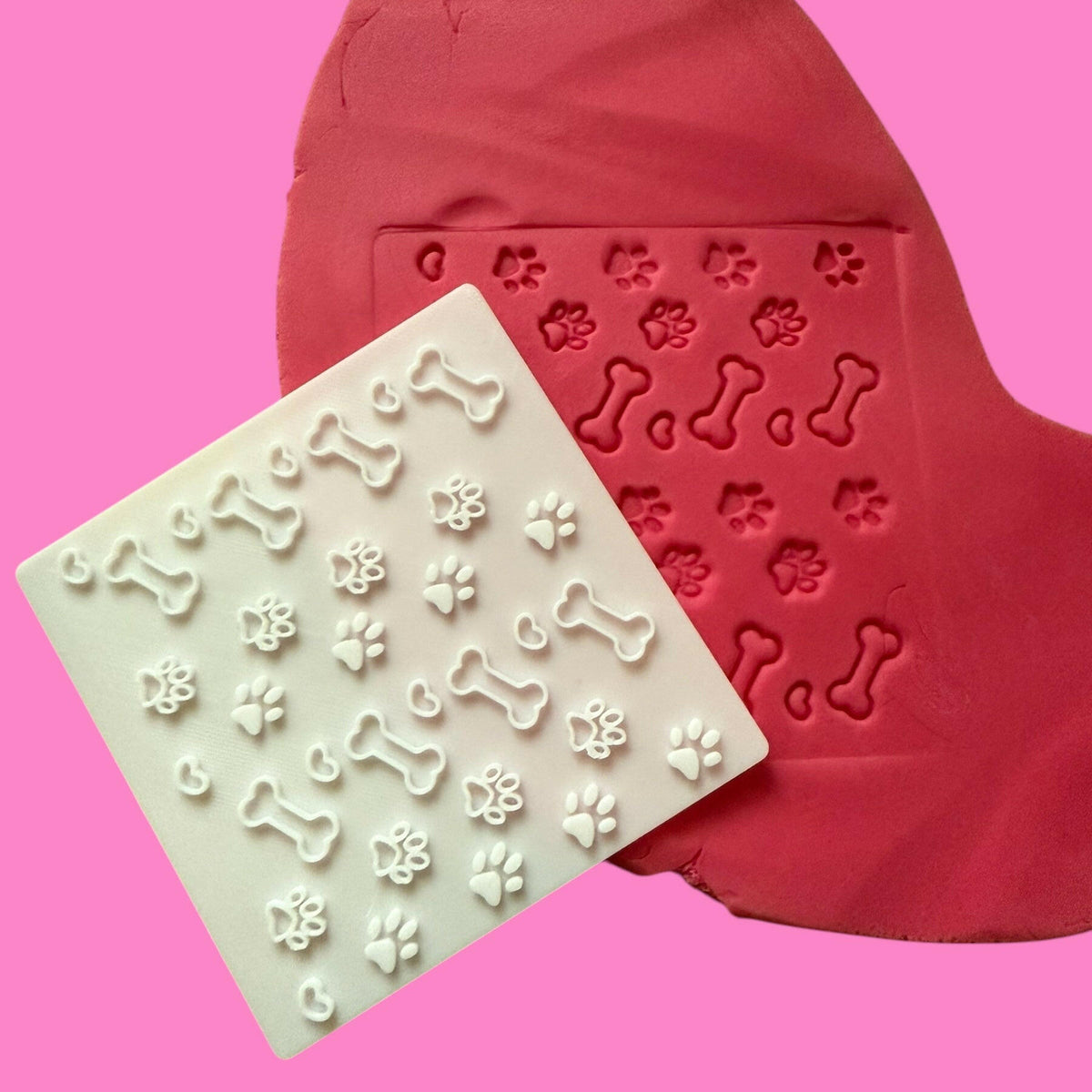 3D-Printed Textured Dog Items – Paw Print Bone Design, 10 cm Square.