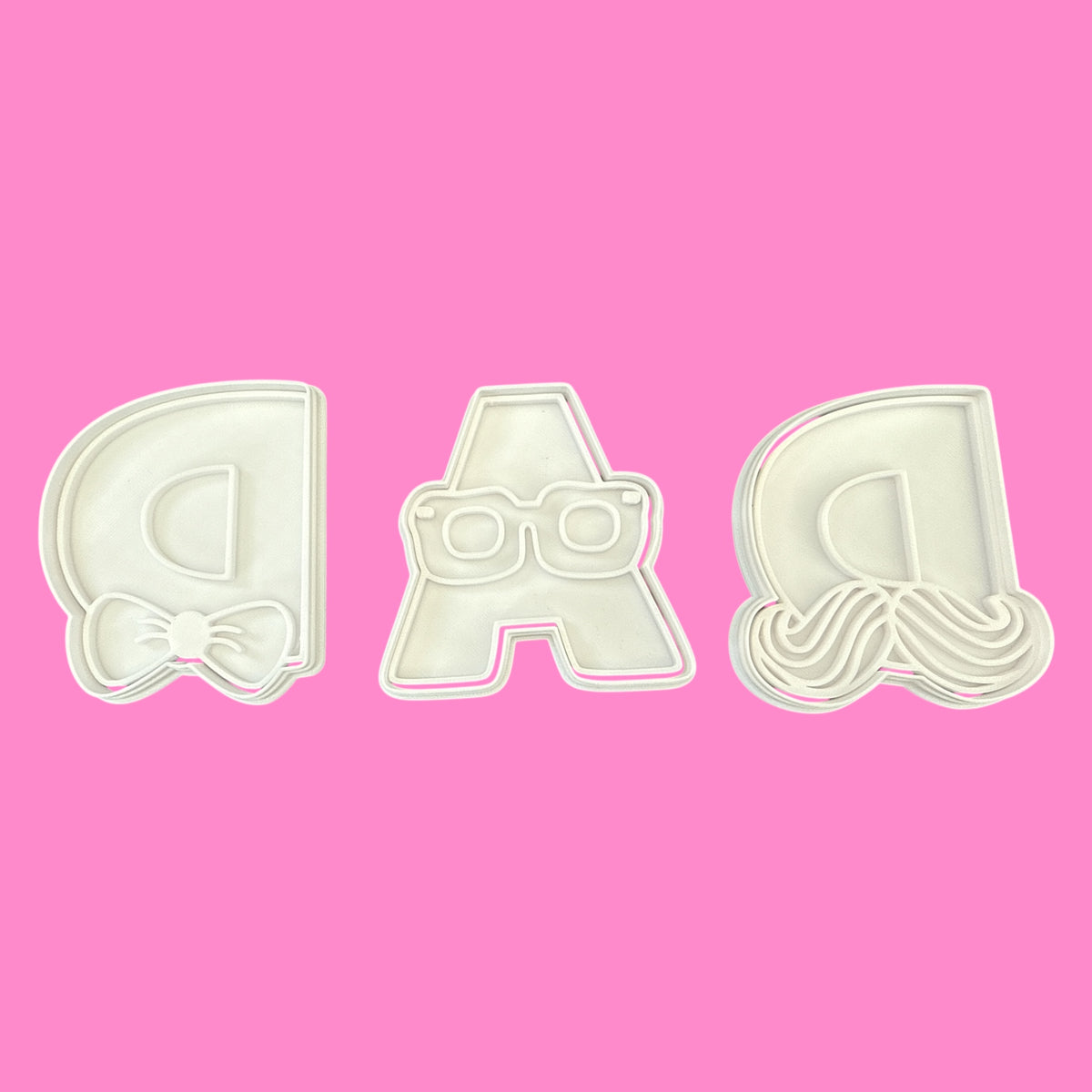 DAD Cookie Cutter & Outboss Stamp Set – 6-Piece Father's Day Design with Glasses, Tie & Moustache