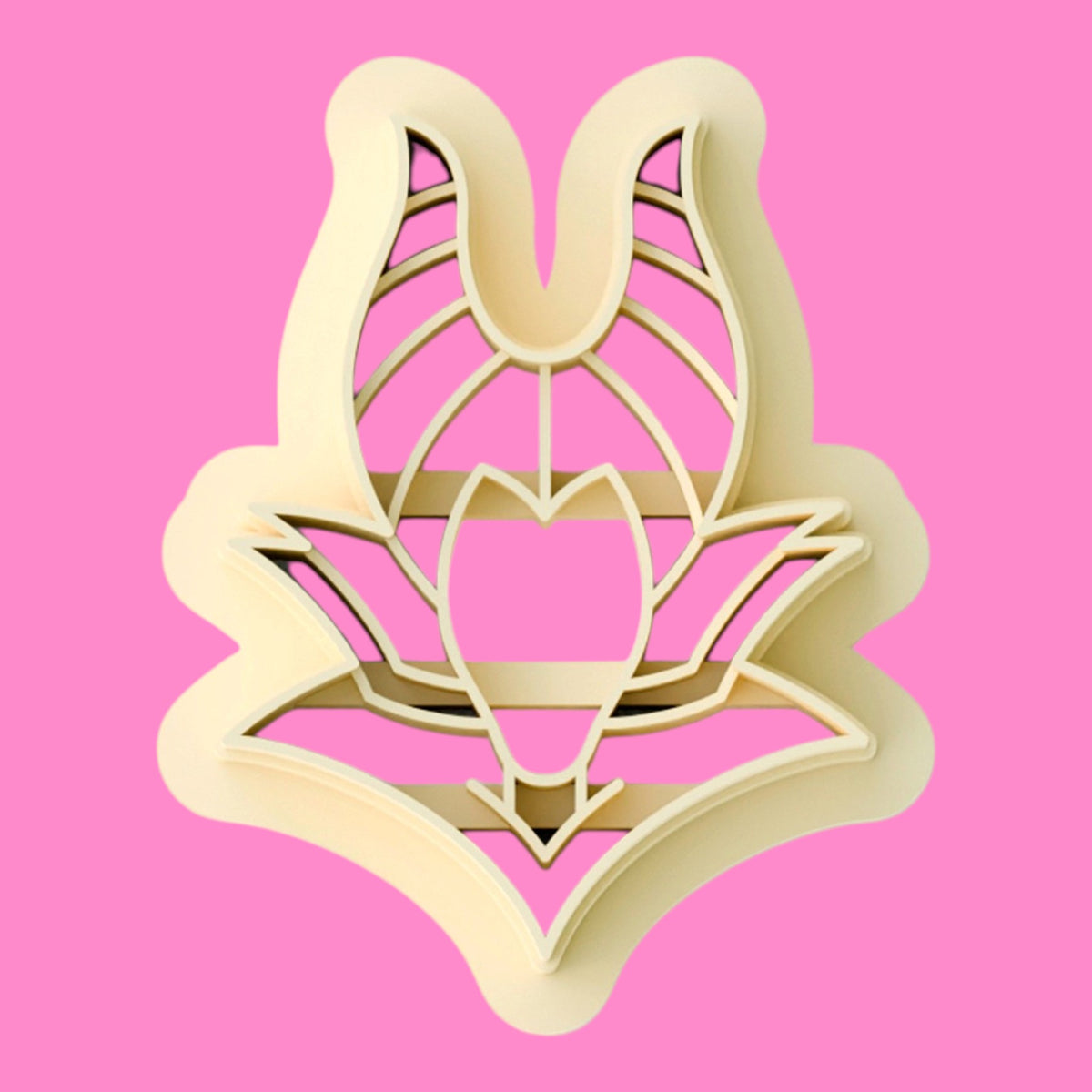 Horned Sorceress polymer clay cutter featuring curved horns and detailed fantasy-inspired embossed design, available in five sizes from 25 mm to 45 mm.