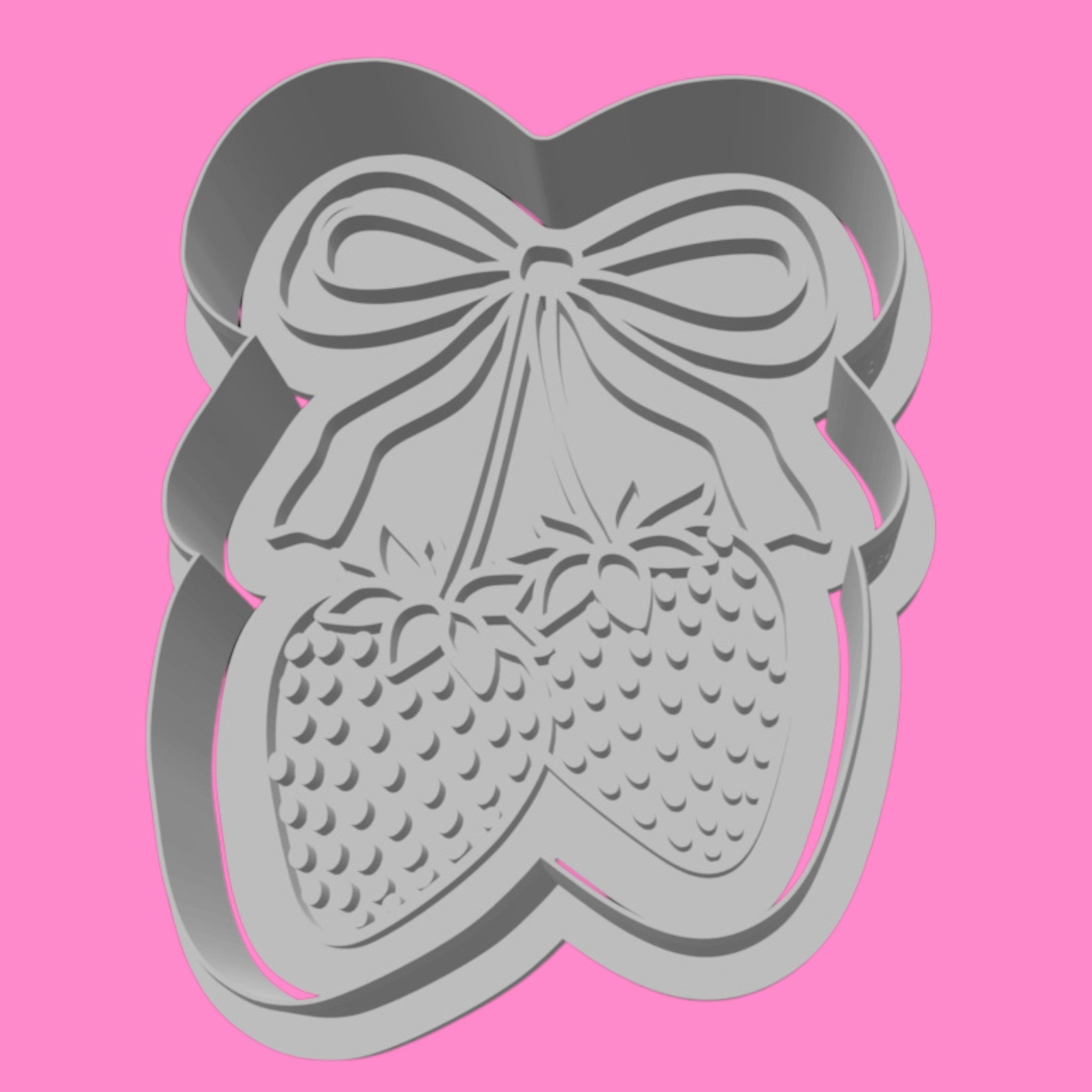 Strawberry Ribbon: 8cm Coquette Strawberry & Bow Cookie Cutter - Detailed Fruit Ribbon Design
