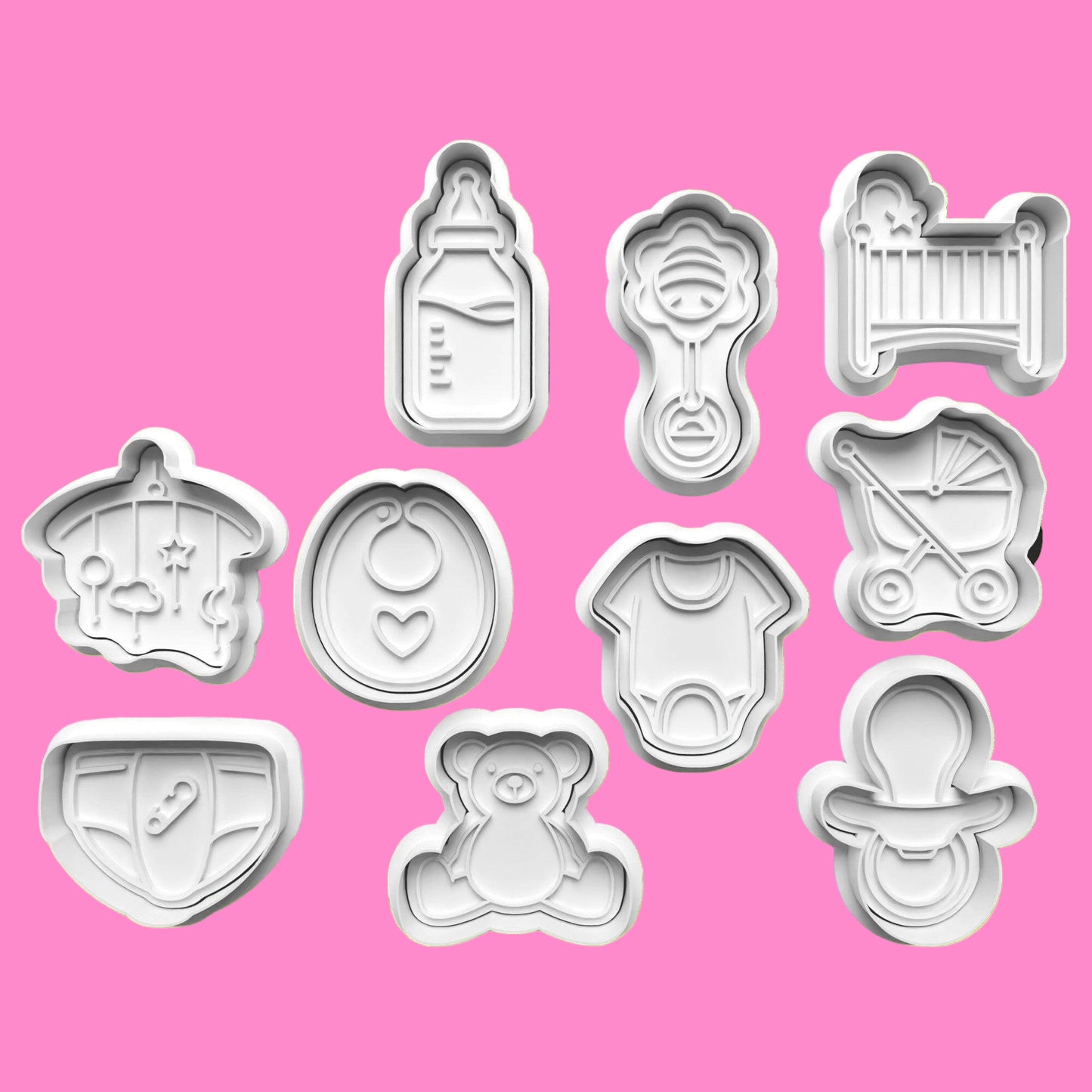 New Born Baby Shower Items Boy Girl Cookie Cutter and Embosser Stamp Set of 10.