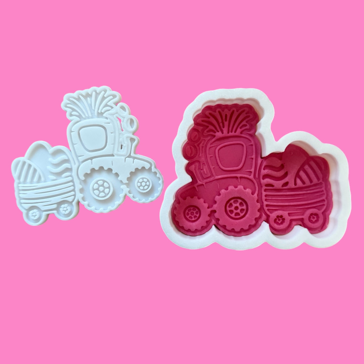 Carrot Tractor & Easter Egg Trailer Cookie Cutter & Embosser – Easter Baking Set
