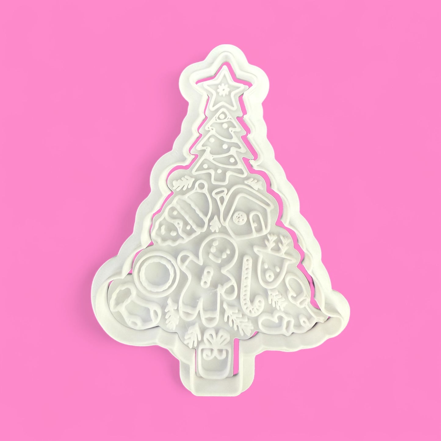Christmas Tree Cookie Cutter with Embossed Festive Icons – 10cm
