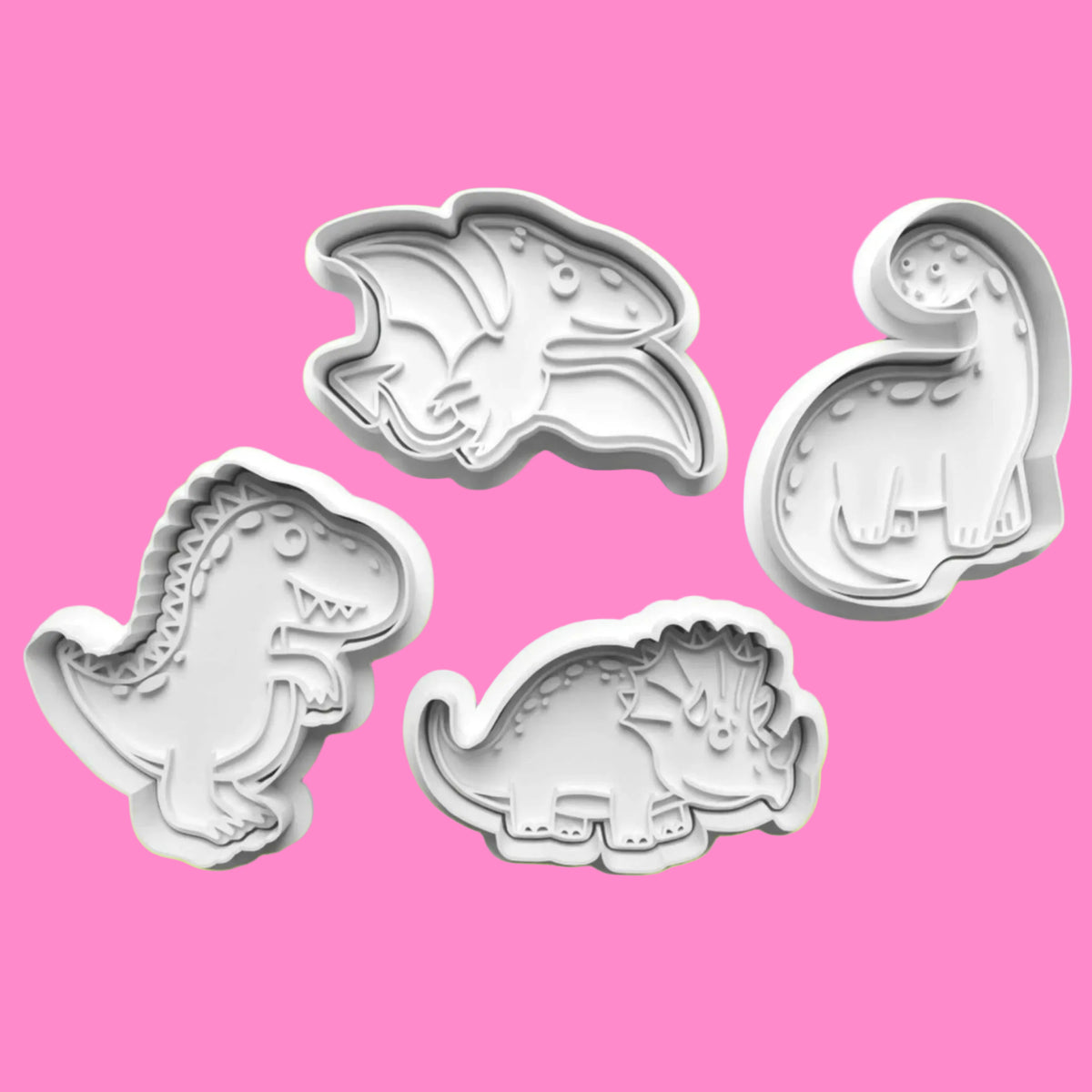 Dinosaurs set 1 Cookie Cutter and Embosser Set of 4 in 7cm or 10cm sizes..