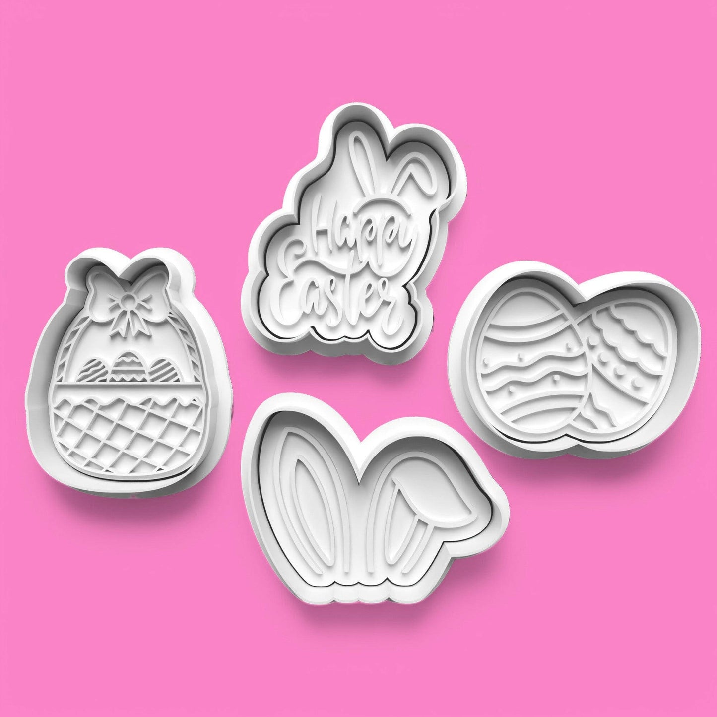 Happy Easter Cookie Cutter and Embosser Set of 4 Handmade item..