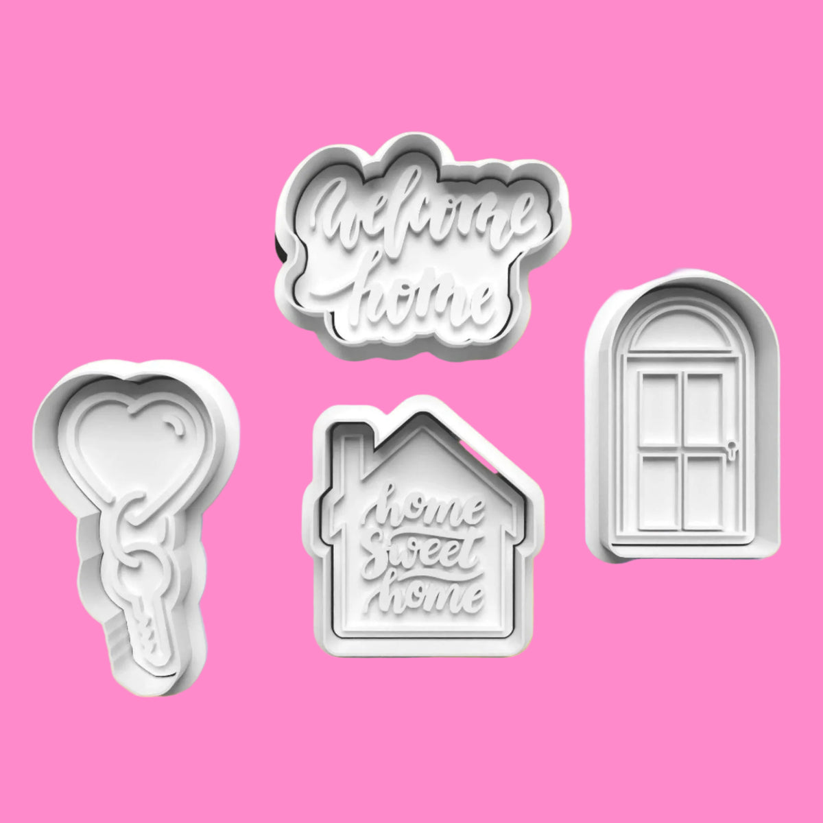 New Home House Warming Cookie Cutter and Embosser Stamp Set in 7cm or 10cm sizes..