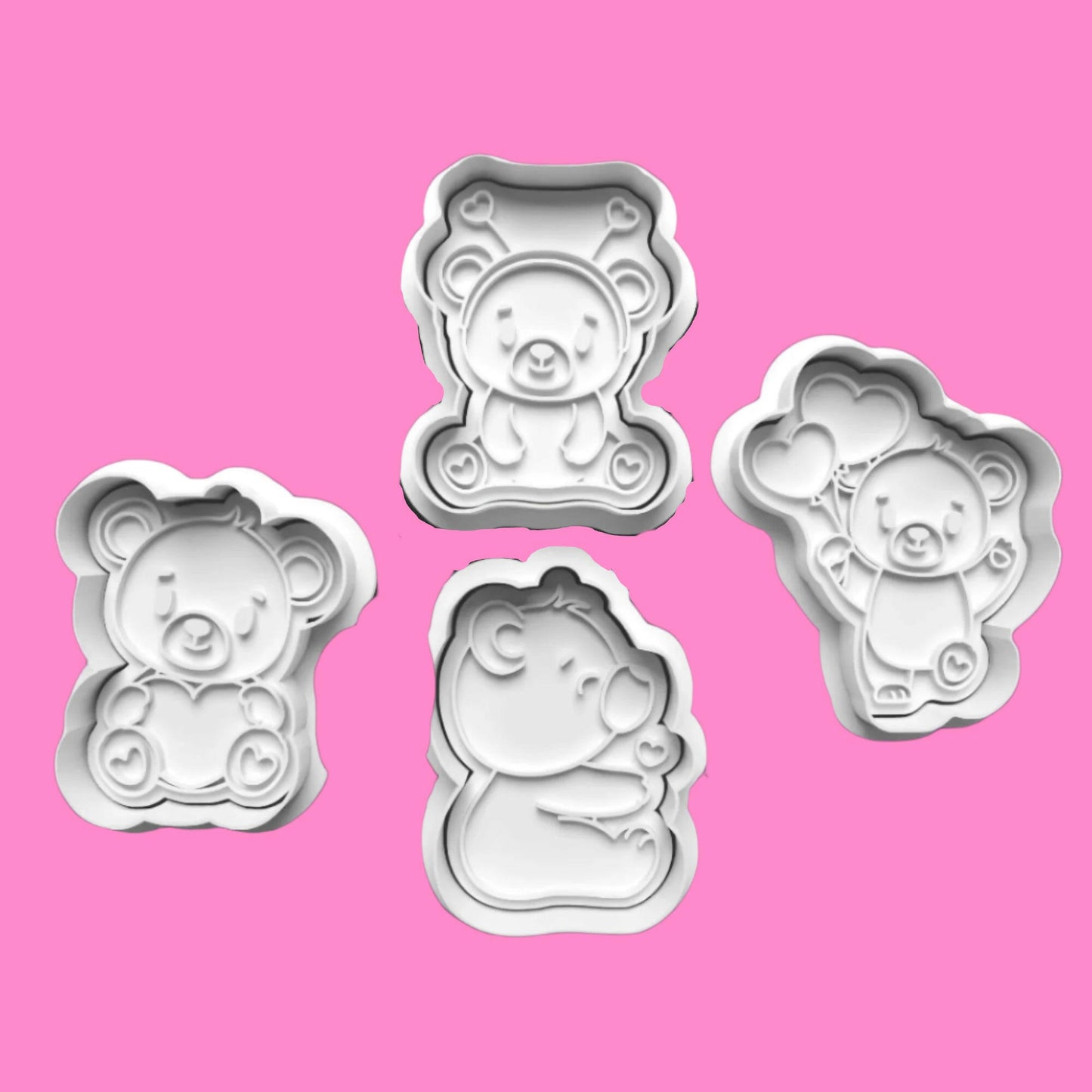 Valentines Day Bear Cookie Cutters and Embossers home baking handmade item..