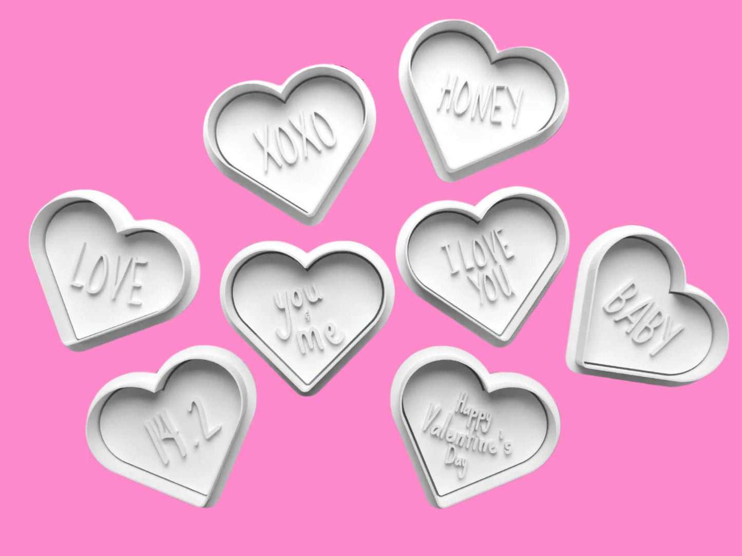 Tell Them You Love Them with this Valentines Day Cookie Cutter and Embosser Set of 8 in 7cm or 10cm sizes..