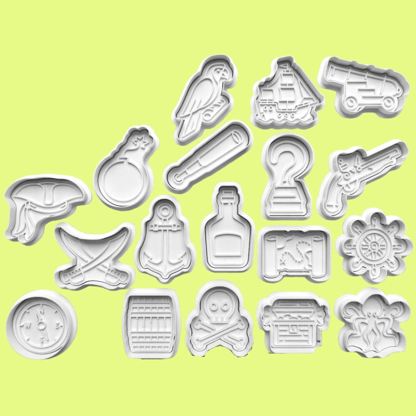 Pirate Cookie Cutters and Embossers Complete Set of 18 in 7cm or 10cm sizes..