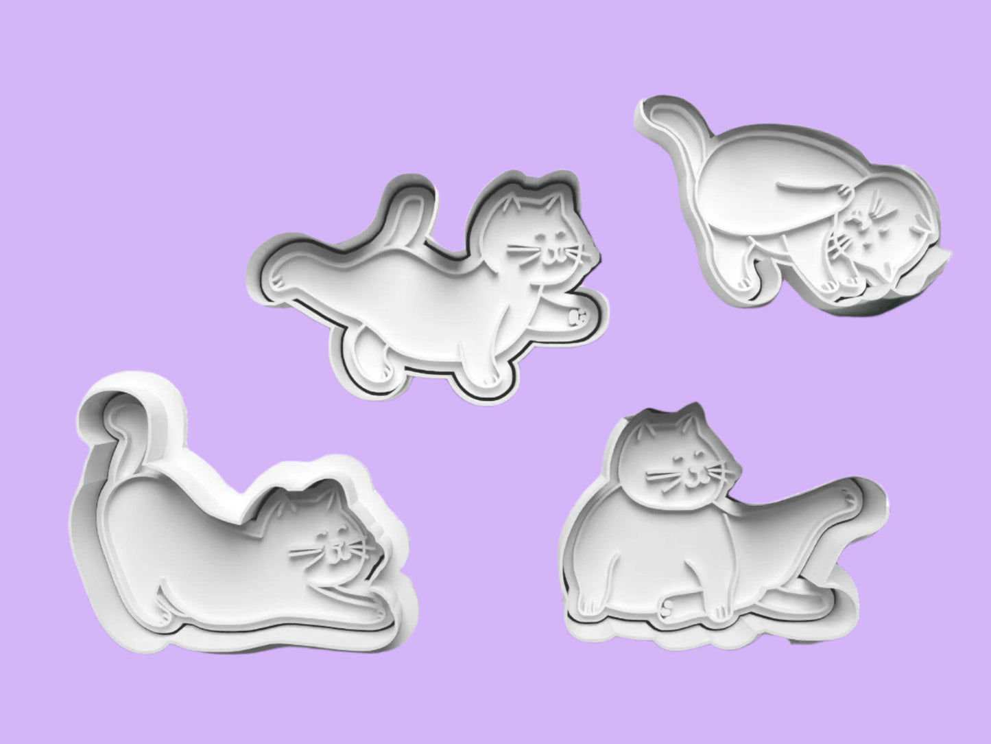 Yoga Cat Cookie Cutter and Embosser Set of 4 in 7cm or 10cm sizes..