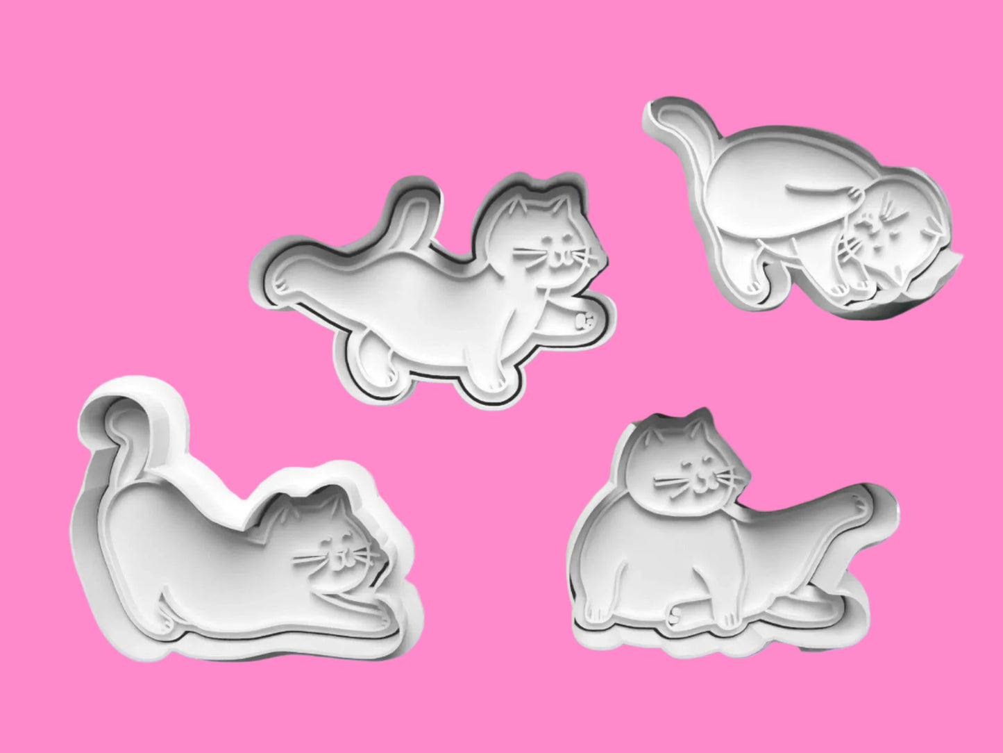 Yoga Cat Cookie Cutter and Embosser Set of 4 in 7cm or 10cm sizes..