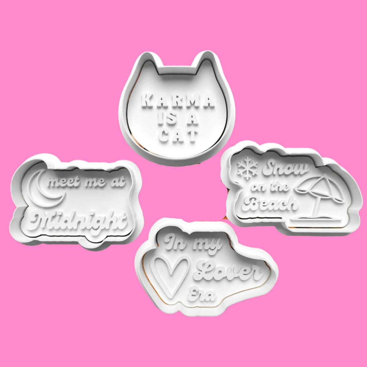 Taylor Swift Inspired Cookie Cutter and Embosser Set of 4 in 7cm or 10cm sizes..
