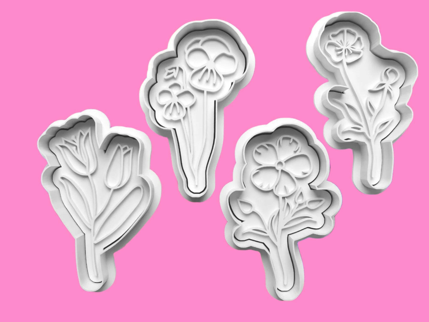 Spring Flower Cookie Cutter Set – 4-Piece Floral Baking Tools Tulip Daisy.