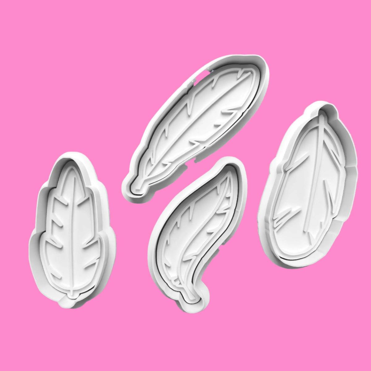 Feather Cookie Cutter and Embosser Stamp Set of 4 in 7cm or 10cm sizes..