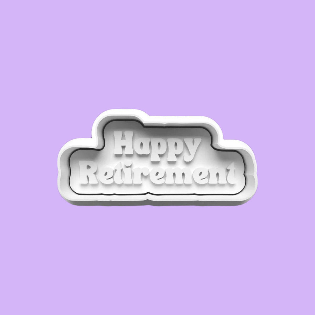 Happy Retirement Cookie Cutter and Embosser Stamp Set in 7cm or 10cm sizes..