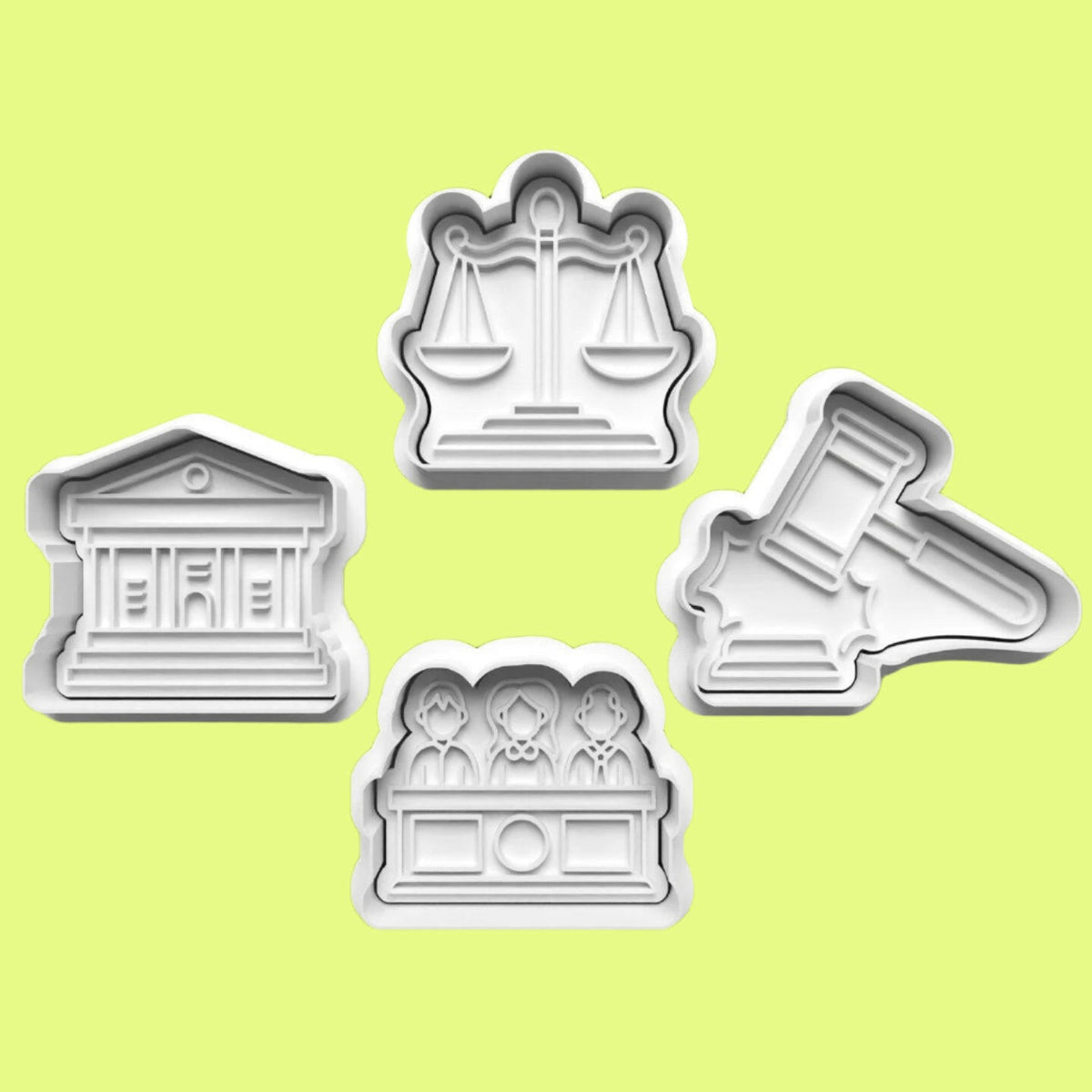 Law and Justice Courtroom Cookie Cutter and Embosser Stamp Complete Set.