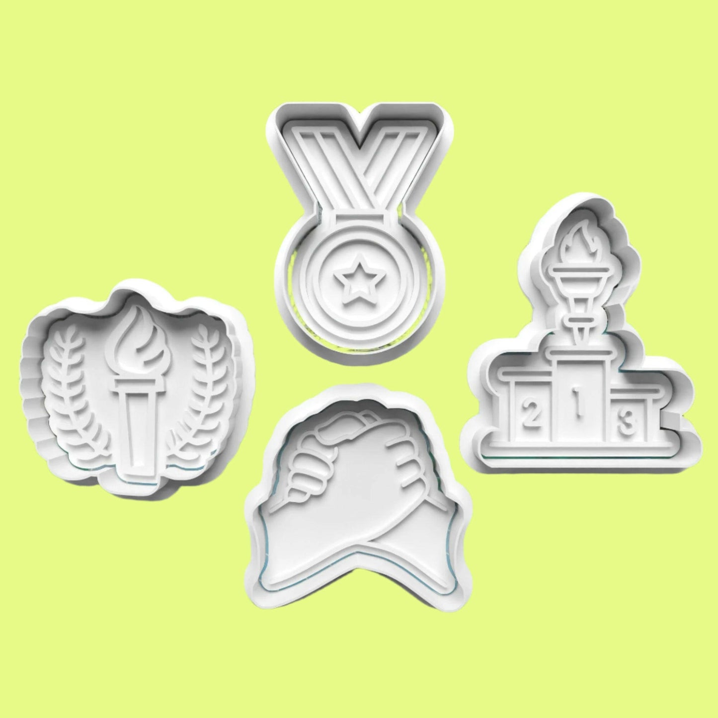 Olympics Cookie Cutter and Embosser Stamp Set in 7cm or 10cm sizes..