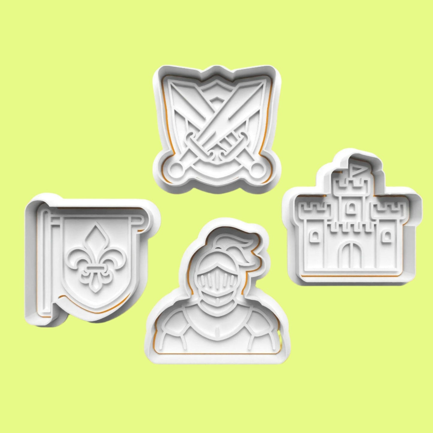 Knight and Castle Cookie Cutter and Embosser Stamp Set in 7cm or 10cm sizes..