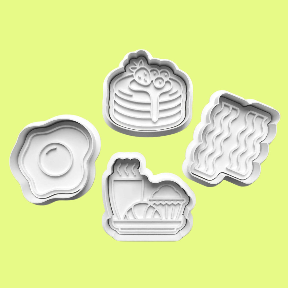 Breakfast-Themed Cookie Cutter Set – 4-Piece Morning Meal Baking Collection.