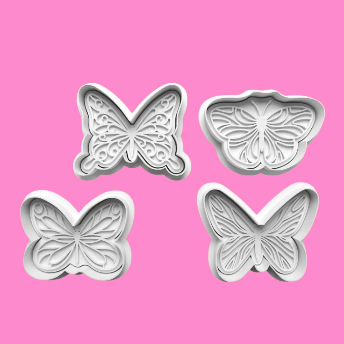 Butterfly-Inspired Embosser and Cookie Cutter Set – 4-Piece Nature-Themed Baking Tools.