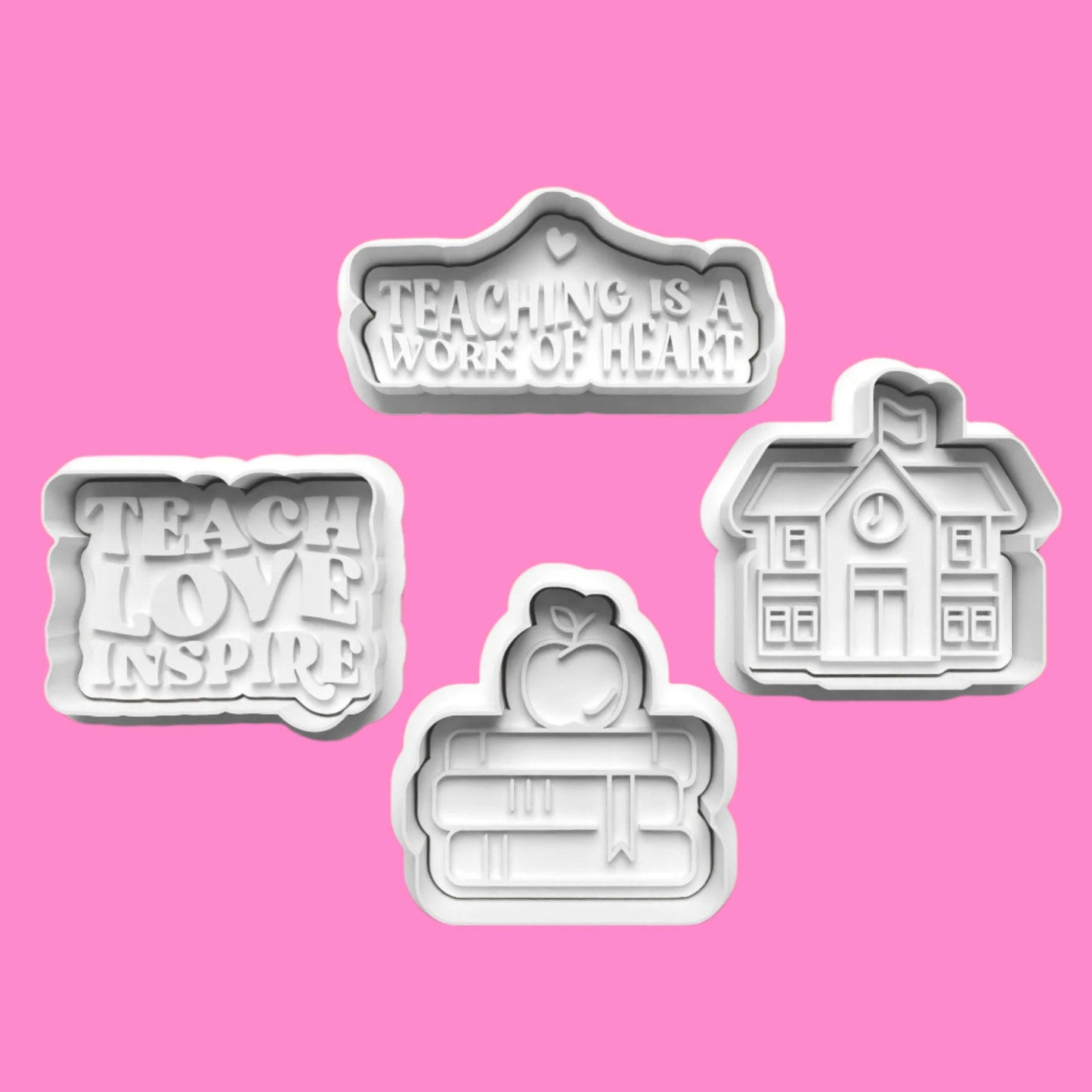 Teacher School Cookie Cutter and Embosser Stamp Set. Handmade gift item..